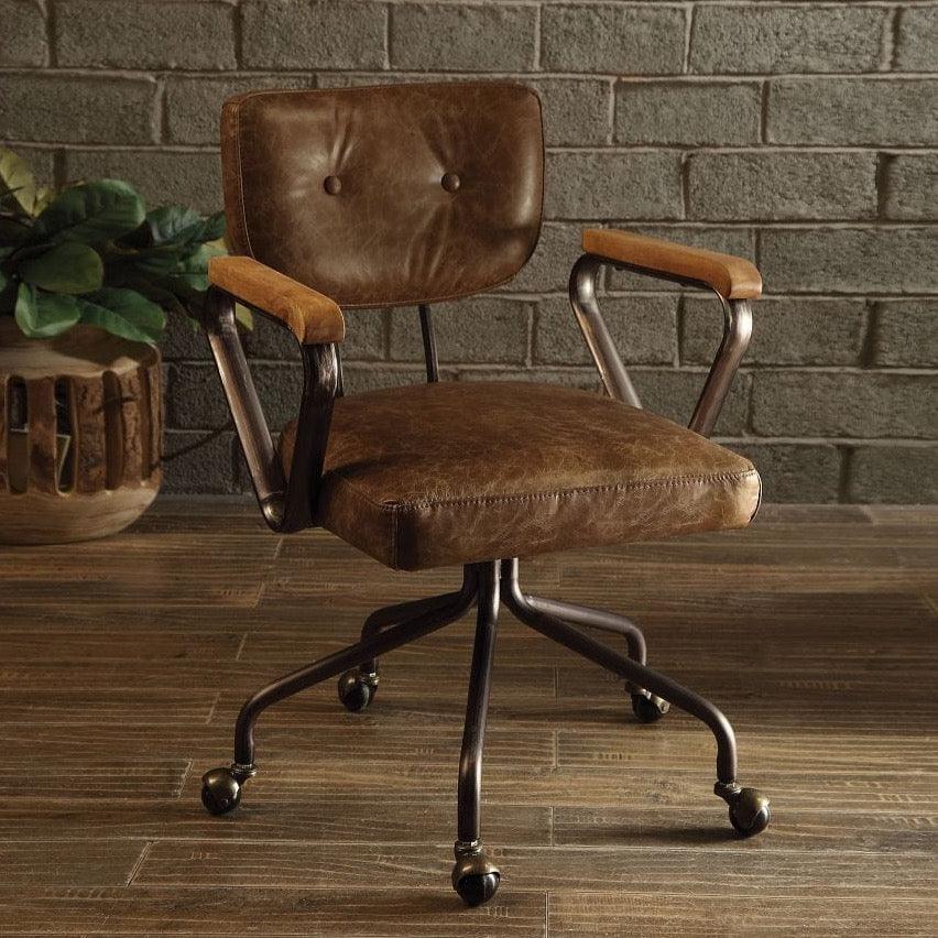 Shop ACME Hallie Office Chair in Vintage Whiskey Top Grain Leather 92410 Mademoiselle Home Decor