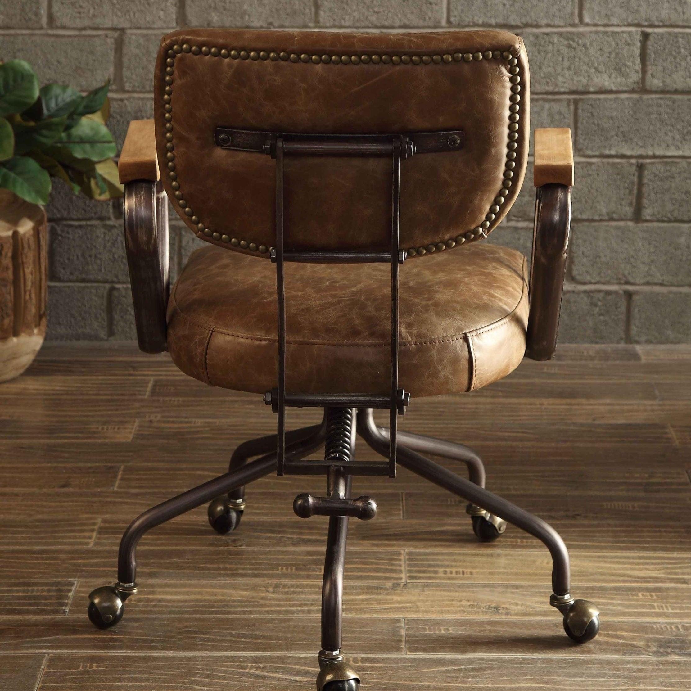 Shop ACME Hallie Office Chair in Vintage Whiskey Top Grain Leather 92410 Mademoiselle Home Decor
