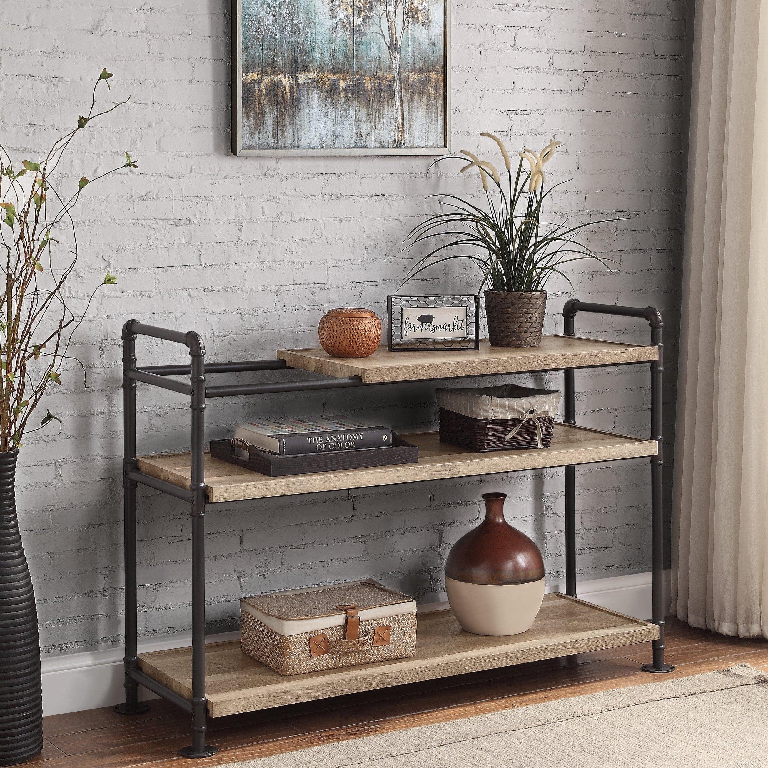 Shop ACME Brantley Bookshelf w/3 Shelves in Oak & Sandy Black Finish AC00756 Mademoiselle Home Decor