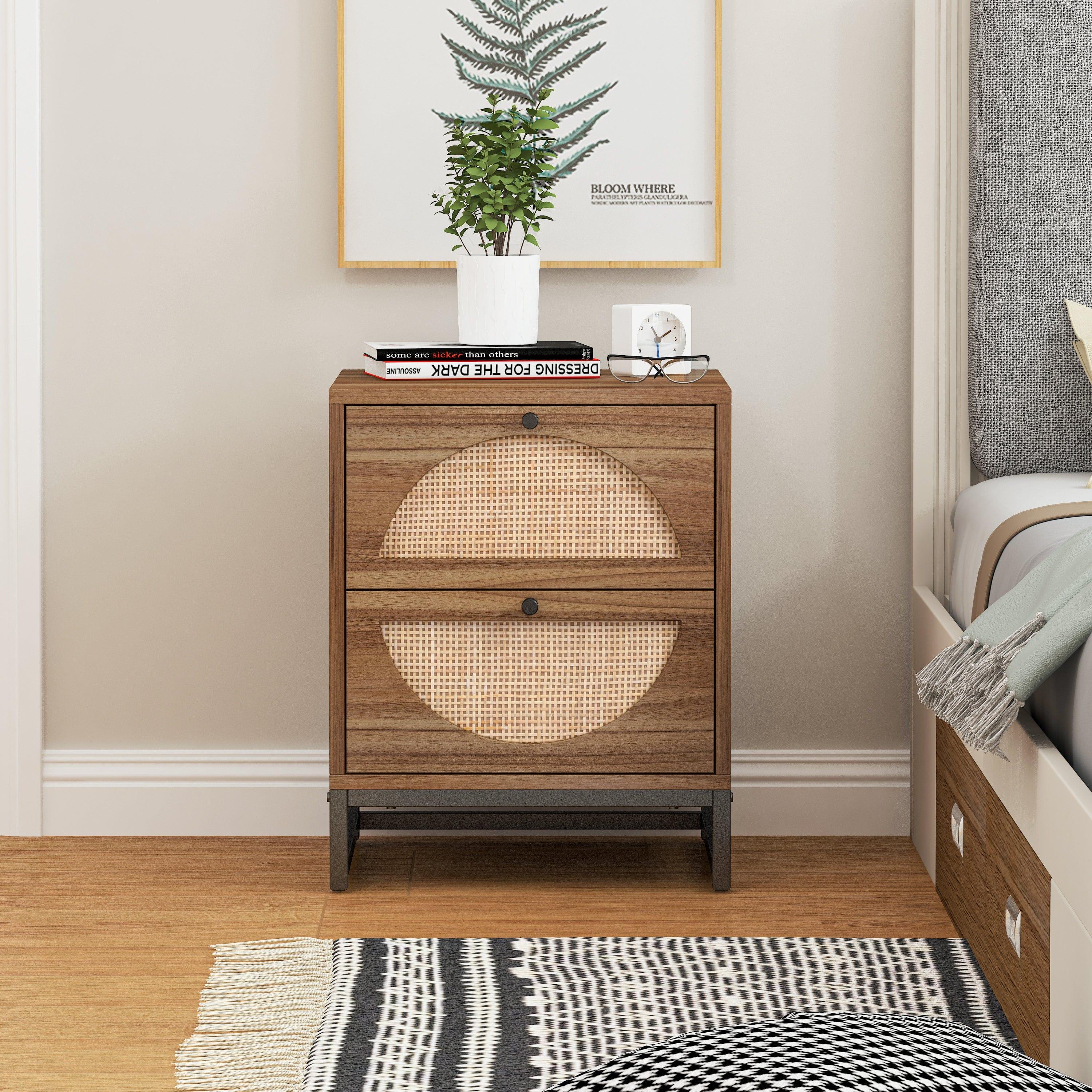 Shop Natural rattan,2 Drawer side table,Display Rack for Bedroom and Living Room,Nightstand Side Table Bedroom Storage Drawer Bedside End Table Mademoiselle Home Decor