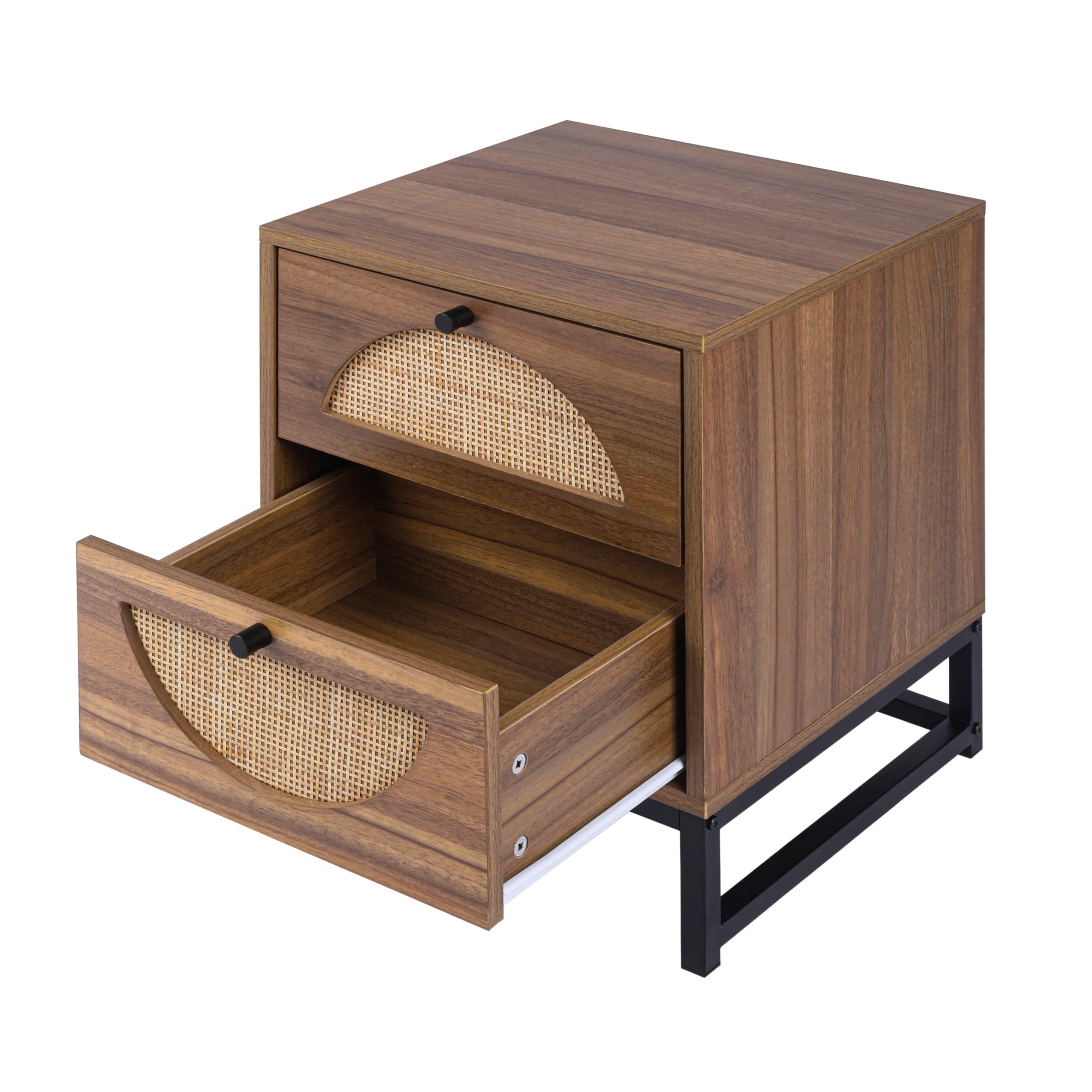Shop Natural rattan,2 Drawer side table,Display Rack for Bedroom and Living Room,Nightstand Side Table Bedroom Storage Drawer Bedside End Table Mademoiselle Home Decor