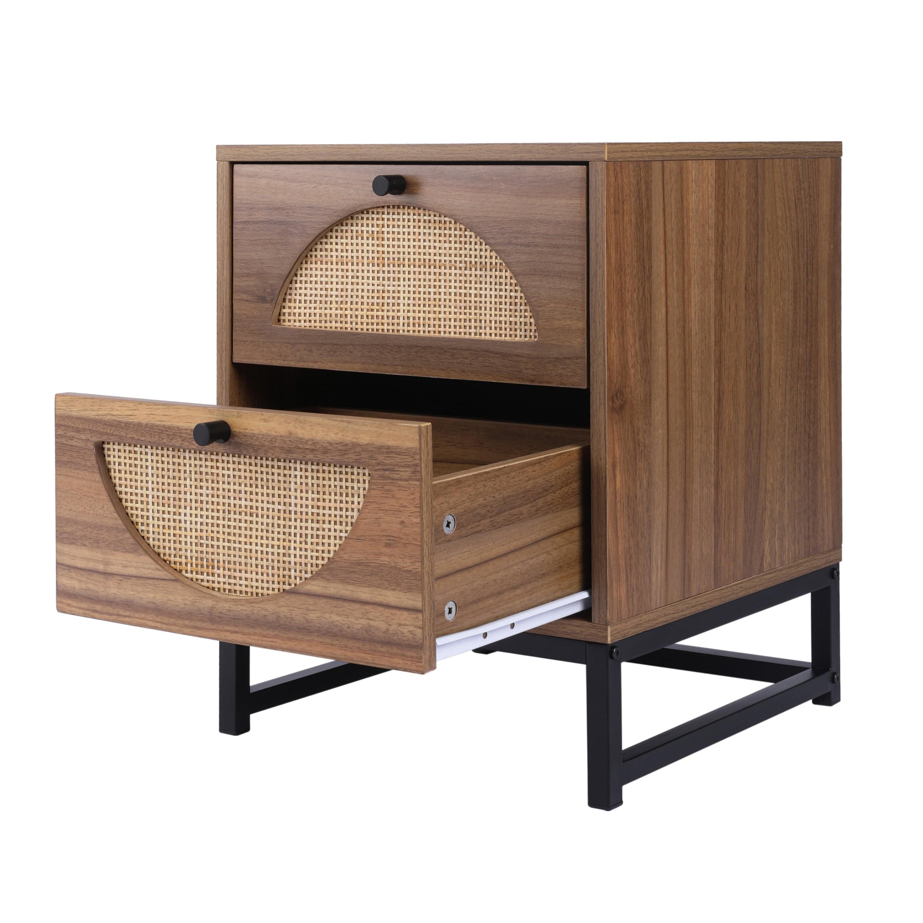 Shop Natural rattan,2 Drawer side table,Display Rack for Bedroom and Living Room,Nightstand Side Table Bedroom Storage Drawer Bedside End Table Mademoiselle Home Decor