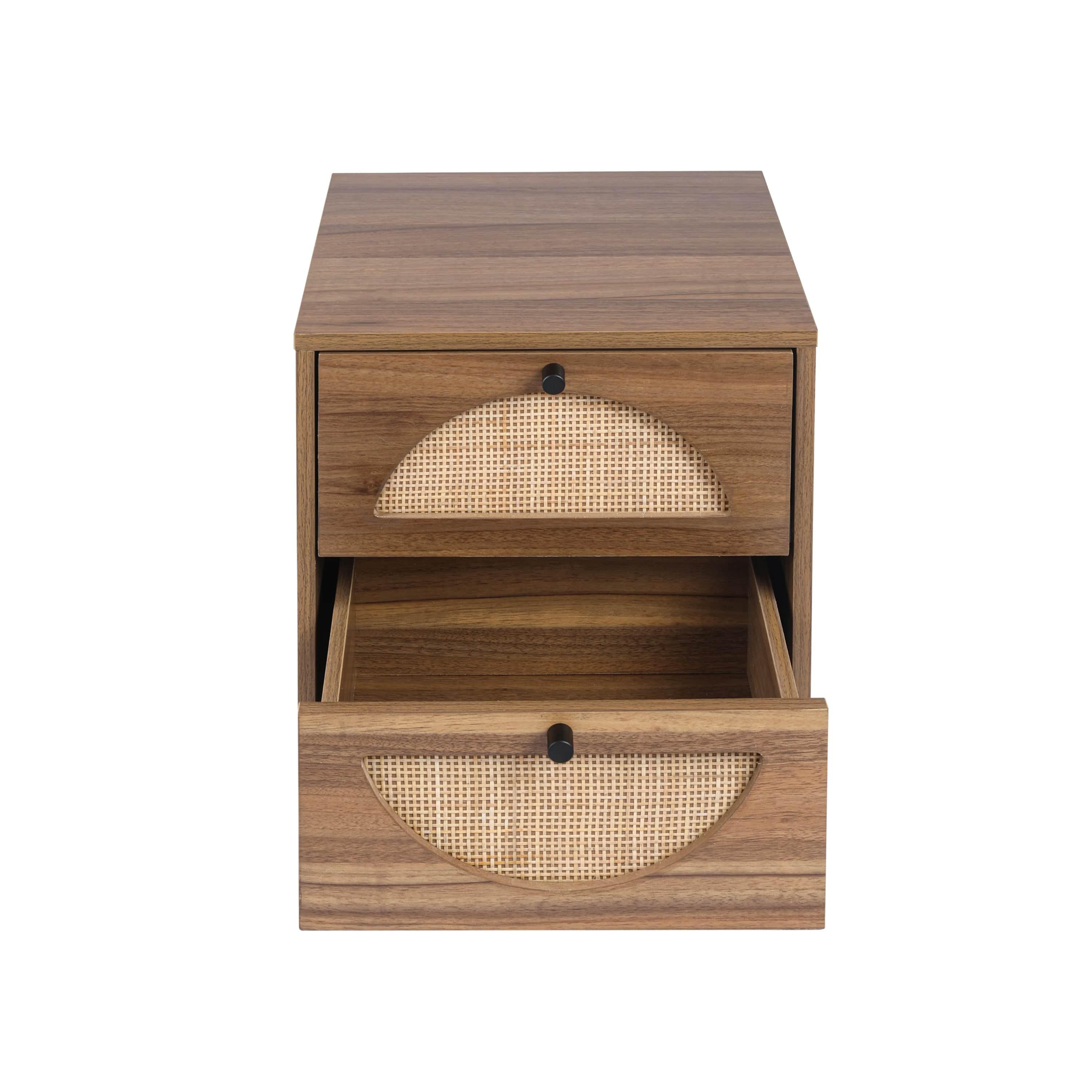 Shop Natural rattan,2 Drawer side table,Display Rack for Bedroom and Living Room,Nightstand Side Table Bedroom Storage Drawer Bedside End Table Mademoiselle Home Decor