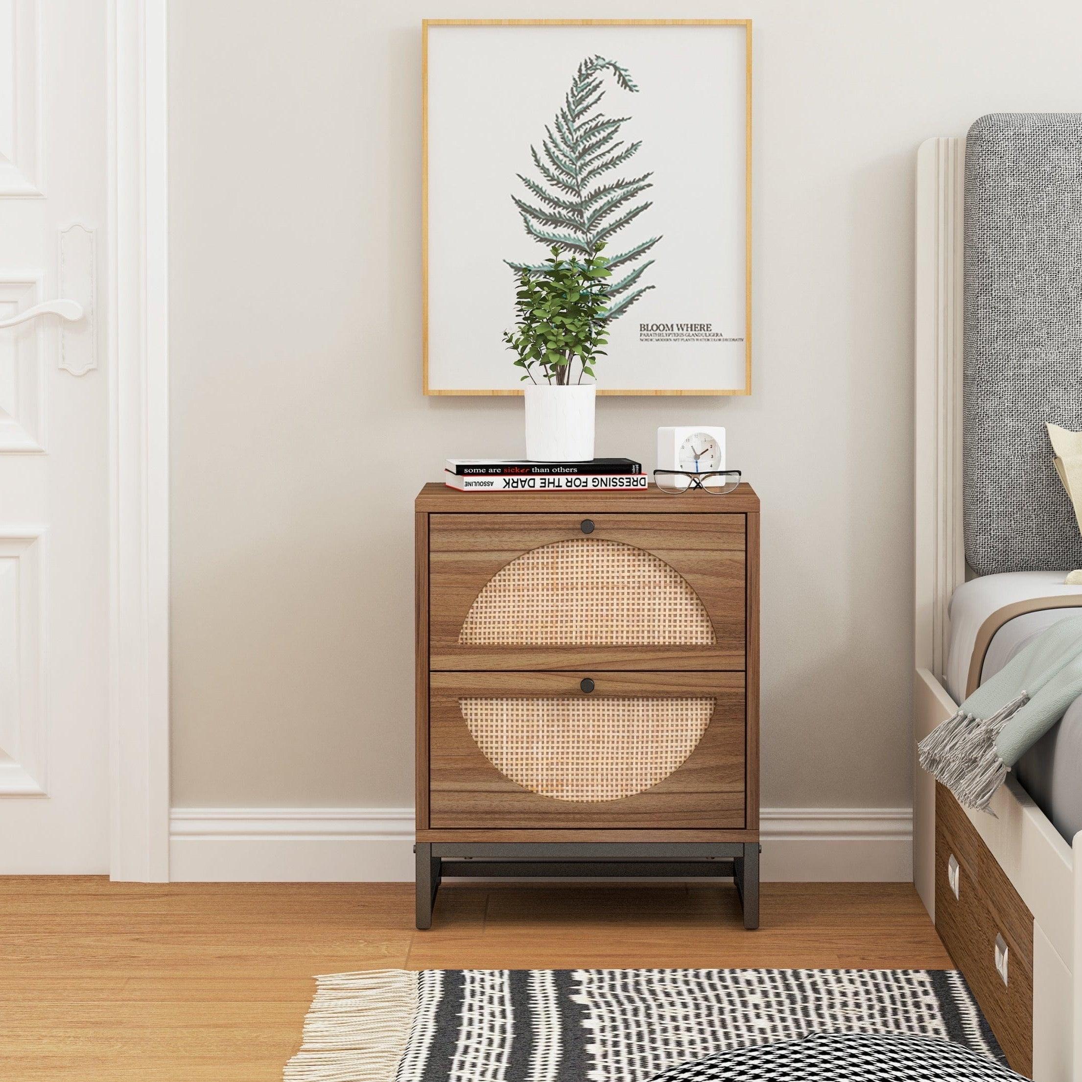 Shop Natural rattan,2 Drawer side table,Display Rack for Bedroom and Living Room,Nightstand Side Table Bedroom Storage Drawer Bedside End Table Mademoiselle Home Decor