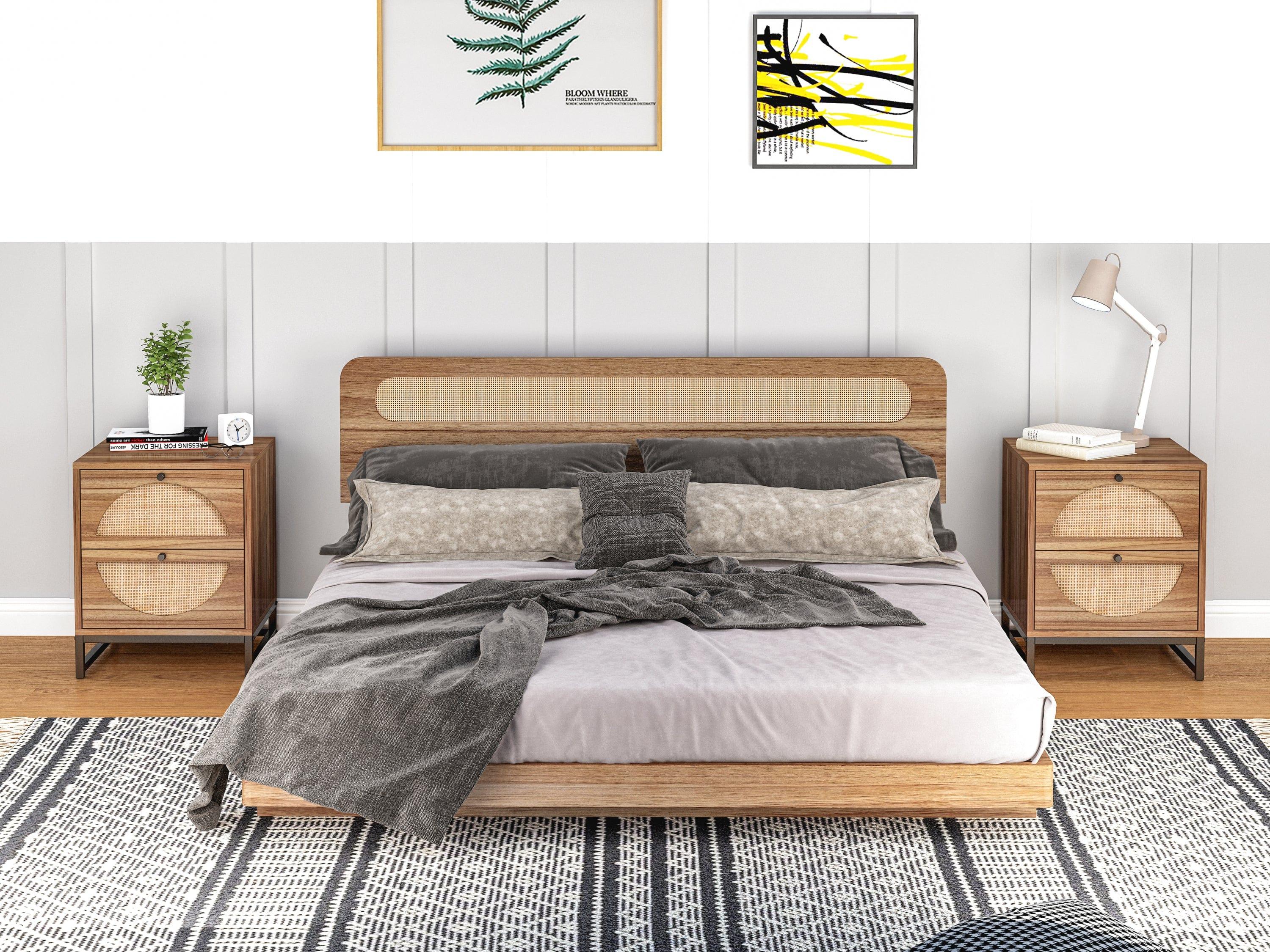 Shop Natural rattan,2 Drawer side table,Display Rack for Bedroom and Living Room,Nightstand Side Table Bedroom Storage Drawer Bedside End Table Mademoiselle Home Decor