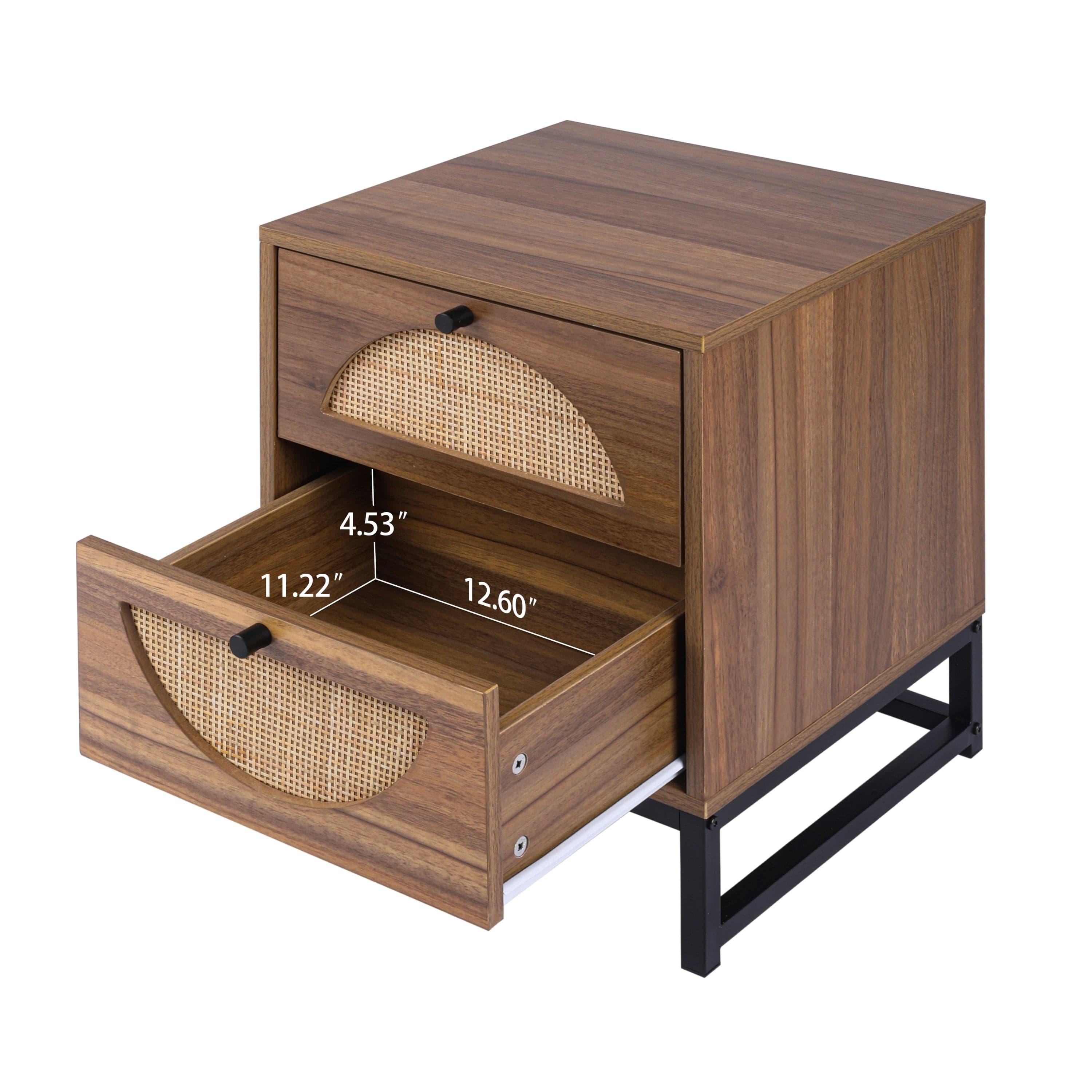 Shop Natural rattan,2 Drawer side table,Display Rack for Bedroom and Living Room,Nightstand Side Table Bedroom Storage Drawer Bedside End Table Mademoiselle Home Decor