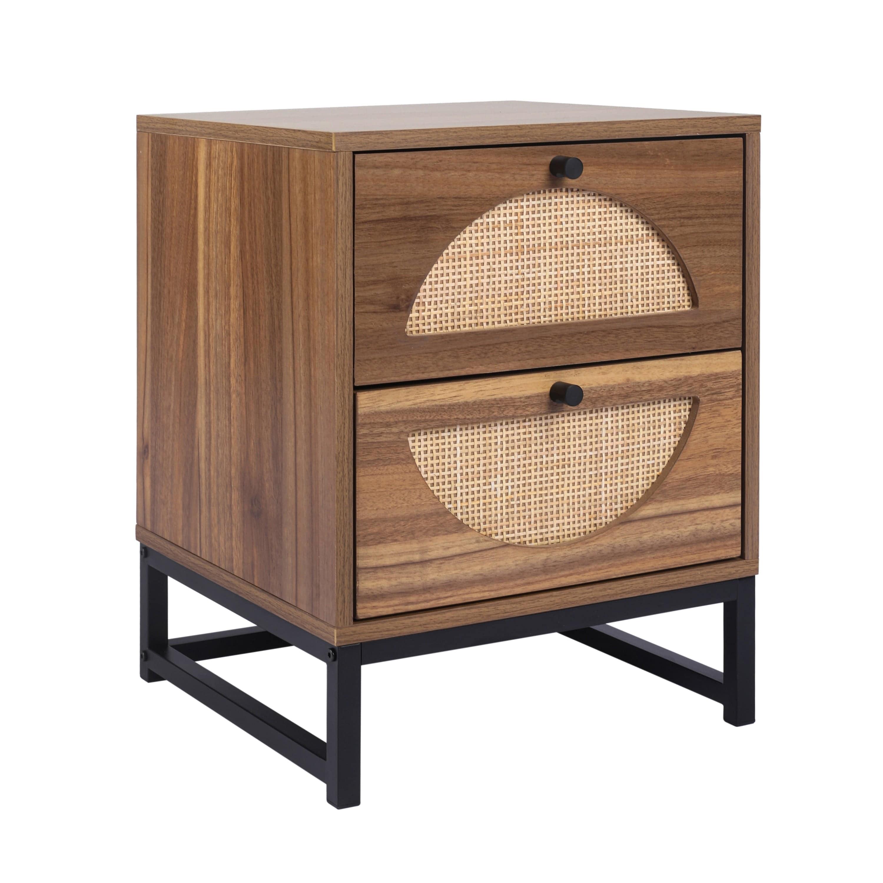 Shop Natural rattan,2 Drawer side table,Display Rack for Bedroom and Living Room,Nightstand Side Table Bedroom Storage Drawer Bedside End Table Mademoiselle Home Decor