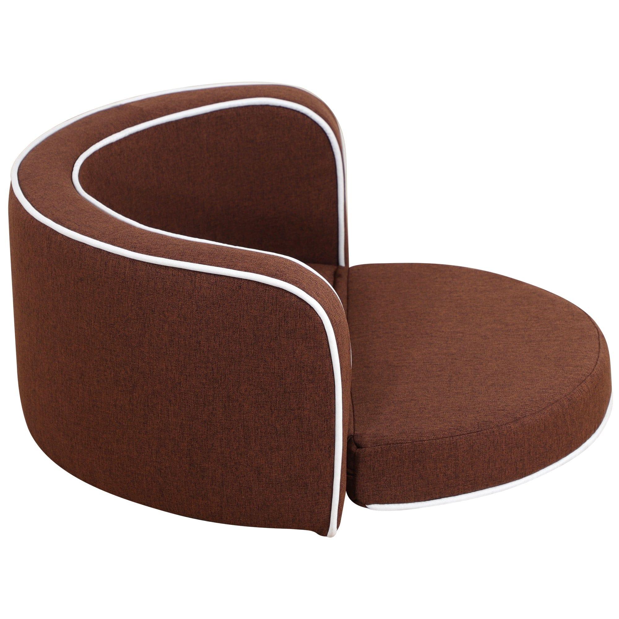 Shop 30" Brown Round Pet Sofa, Dog sofa, Dog bed, Cat Bed, Cat Sofa, with Wooden Structure and Linen Goods White Roller Lines on the Edges Curved Appearance pet Sofa with Cushion Mademoiselle Home Decor