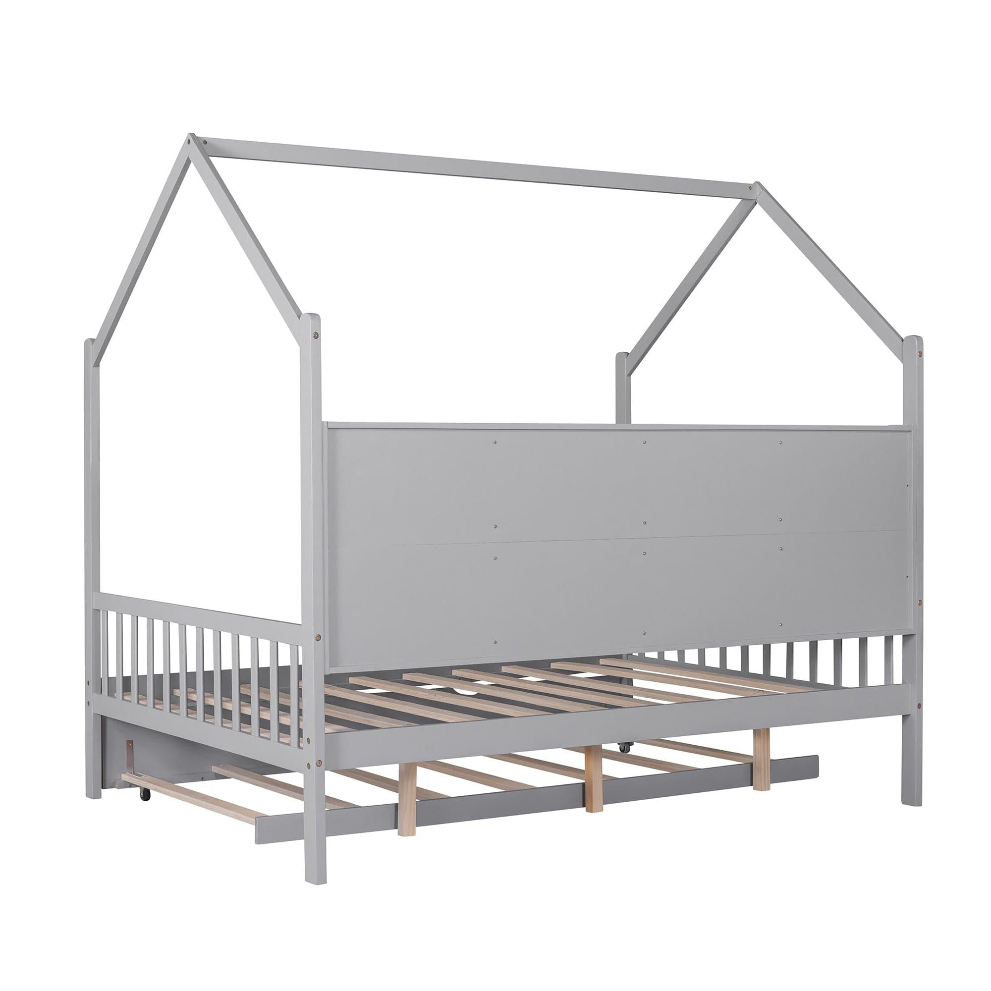 Shop Wooden Full Size House Bed with Trundle,Kids Bed with Shelf, Gray Mademoiselle Home Decor
