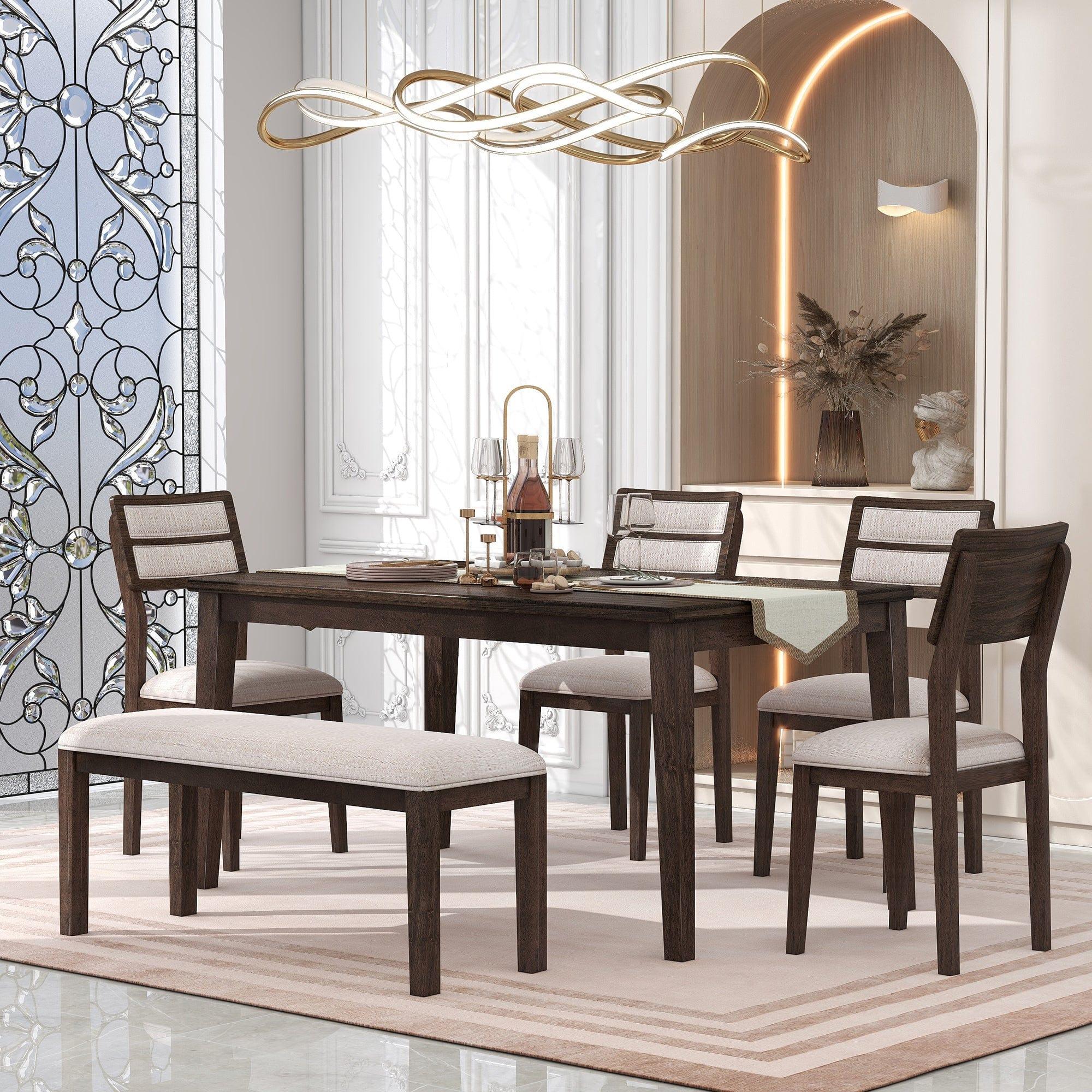 Shop TREXM Classic and Traditional Style 6 - Piece Dining Set, Includes Dining Table, 4 Upholstered Chairs & Bench (Espresso) Mademoiselle Home Decor