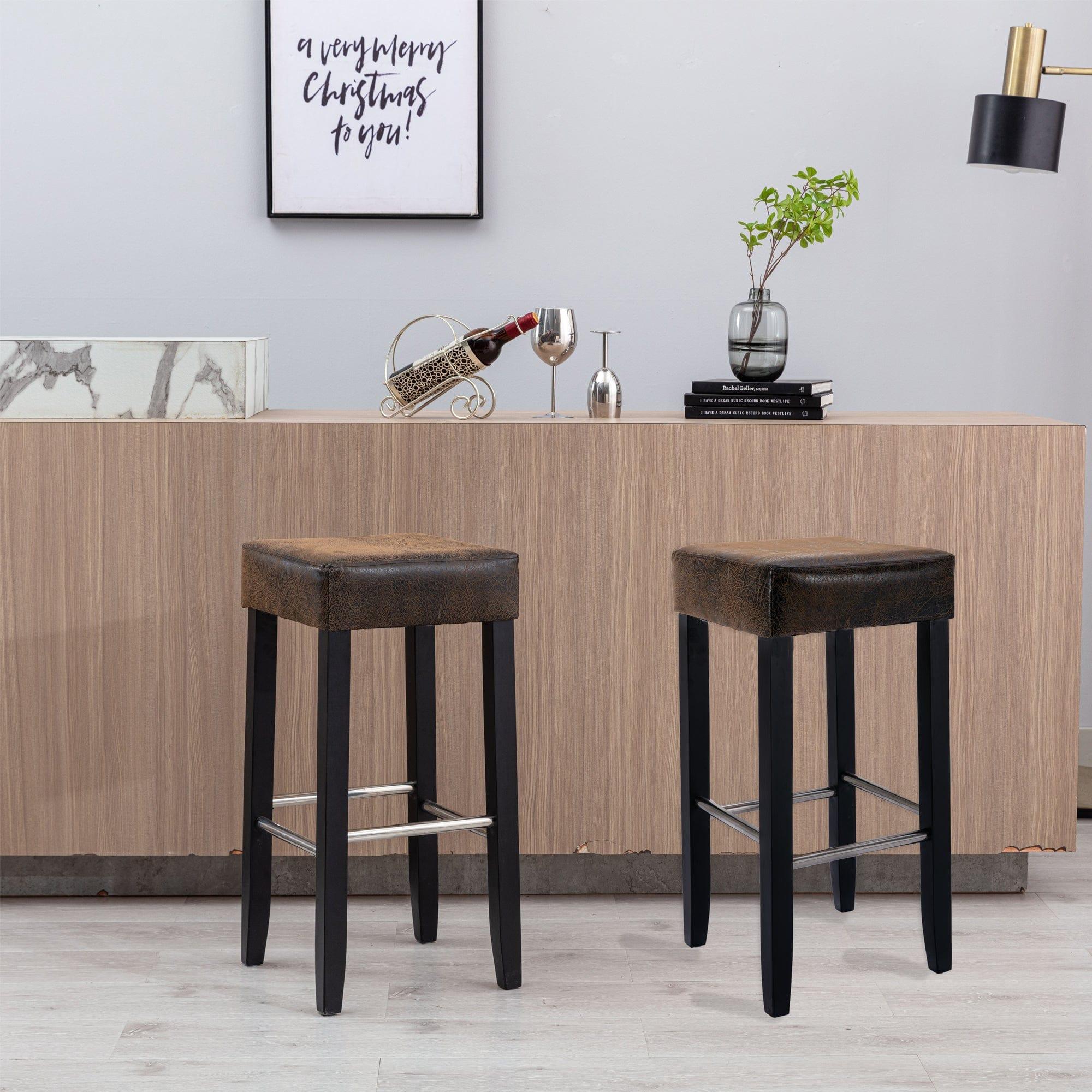 Shop HengMing Barstool in Brown Fabric and Black Wood Finish,2-Pcs Set Mademoiselle Home Decor