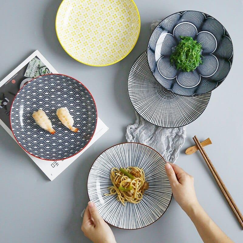 Shop 0 3 Pcs / Set 8 Inch Deep Dinner Plate Ceramic Tableware Porcelain Round Shape Rice Bread Butter Dessert Noodles Salad CZY-BS1007 Mademoiselle Home Decor