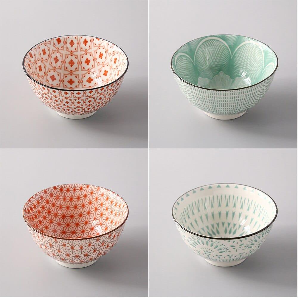 Shop 0 22 / 4.5 inch 4 Pcs/Set 4.5 Inch Rice Bowl, Ceramic Tableware, Thread, Underglaze Color, Support Oven And Dishwasher CZY-BS1001 Mademoiselle Home Decor