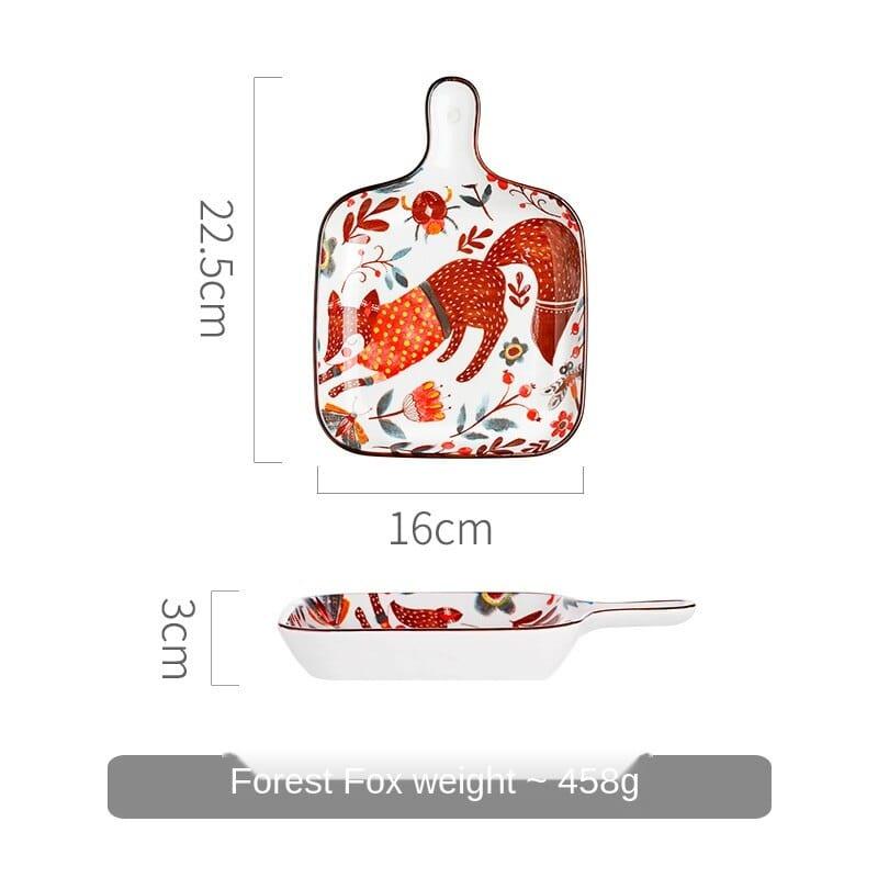 Shop 0 Forest Fox Nordic Ceramic Hand-Painted Glazed Color Plate Household Microwave Anti-Hot with Handle Baking Tray Breakfast Plate Tableware Mademoiselle Home Decor