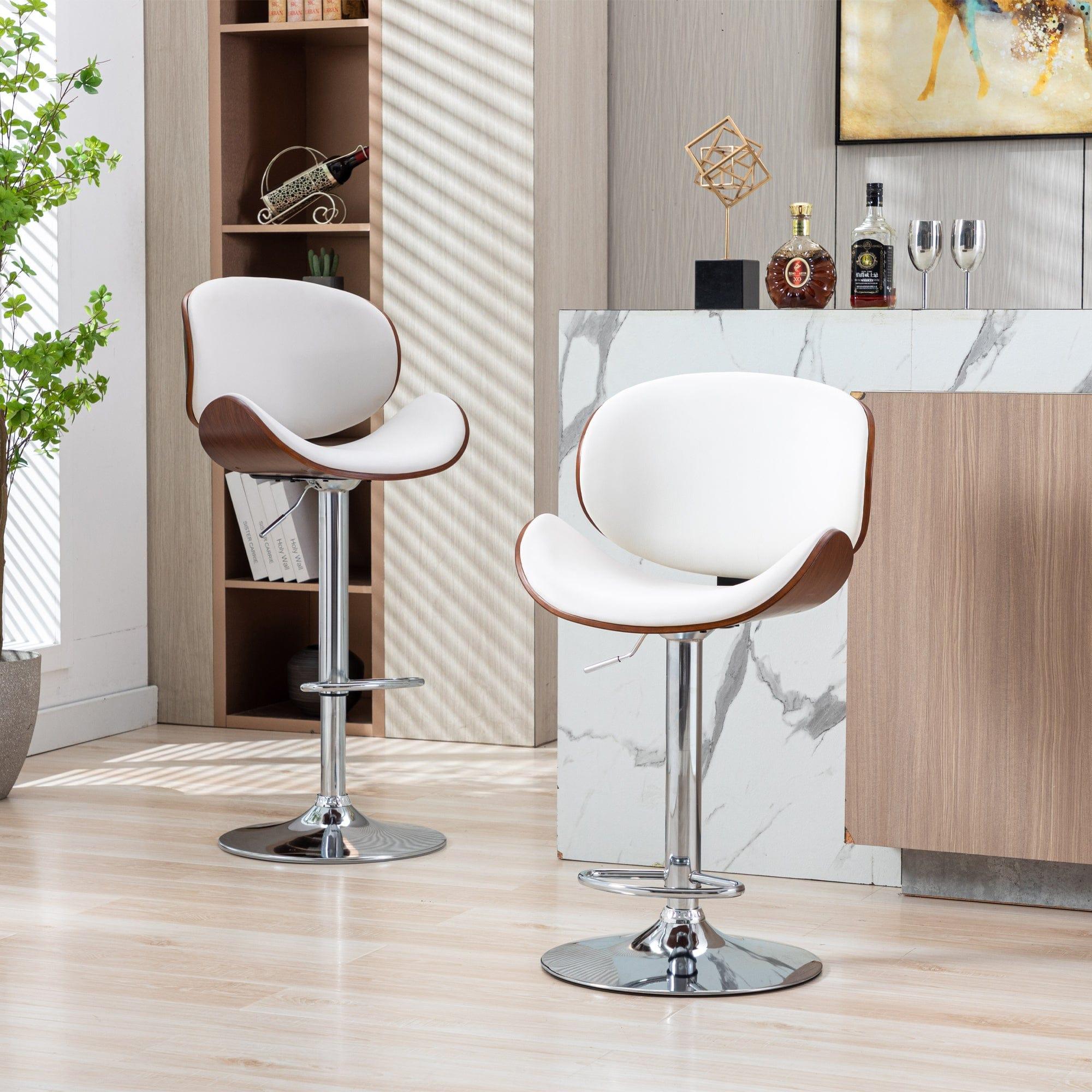 Shop HengMing Bentwood Adjustable Bar Stools , Upholstered Swivel Barstool, white PU Leather Barstools (Set of 2) Mademoiselle Home Decor