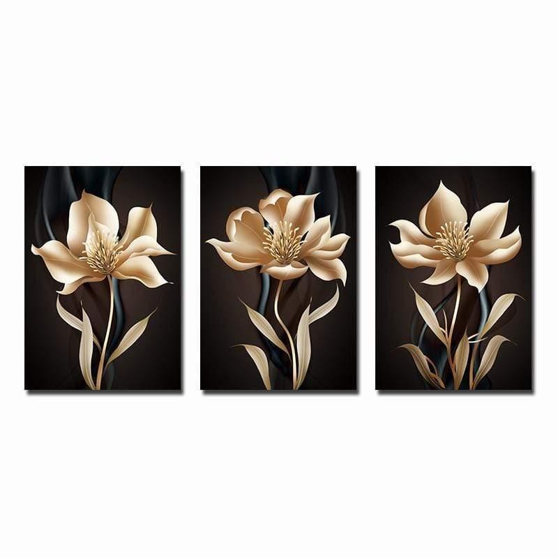 Shop 0 10x15cm No Frame / 3PCS Golden Black Flower Poster Light Luxury Abstract Wall Art Canvas Print Modern Painting Wall Pictures for Living Room Home Decor Mademoiselle Home Decor