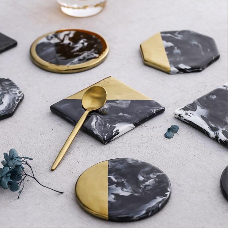 Shop 0 Marble Grain Coasters Ceramics Cup Pad Coffee Tea Mat Round Black Drink Coasters Porcelain Cup Stand Place Mats 1pc Mademoiselle Home Decor