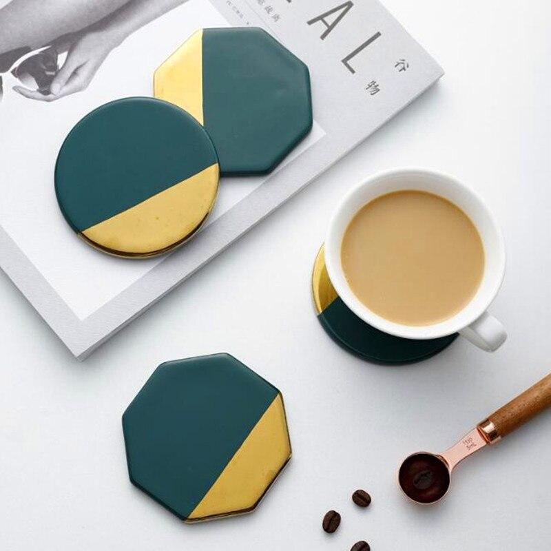 Shop 0 Marble Grain Coasters Ceramics Cup Pad Coffee Tea Mat Round Black Drink Coasters Porcelain Cup Stand Place Mats 1pc Mademoiselle Home Decor
