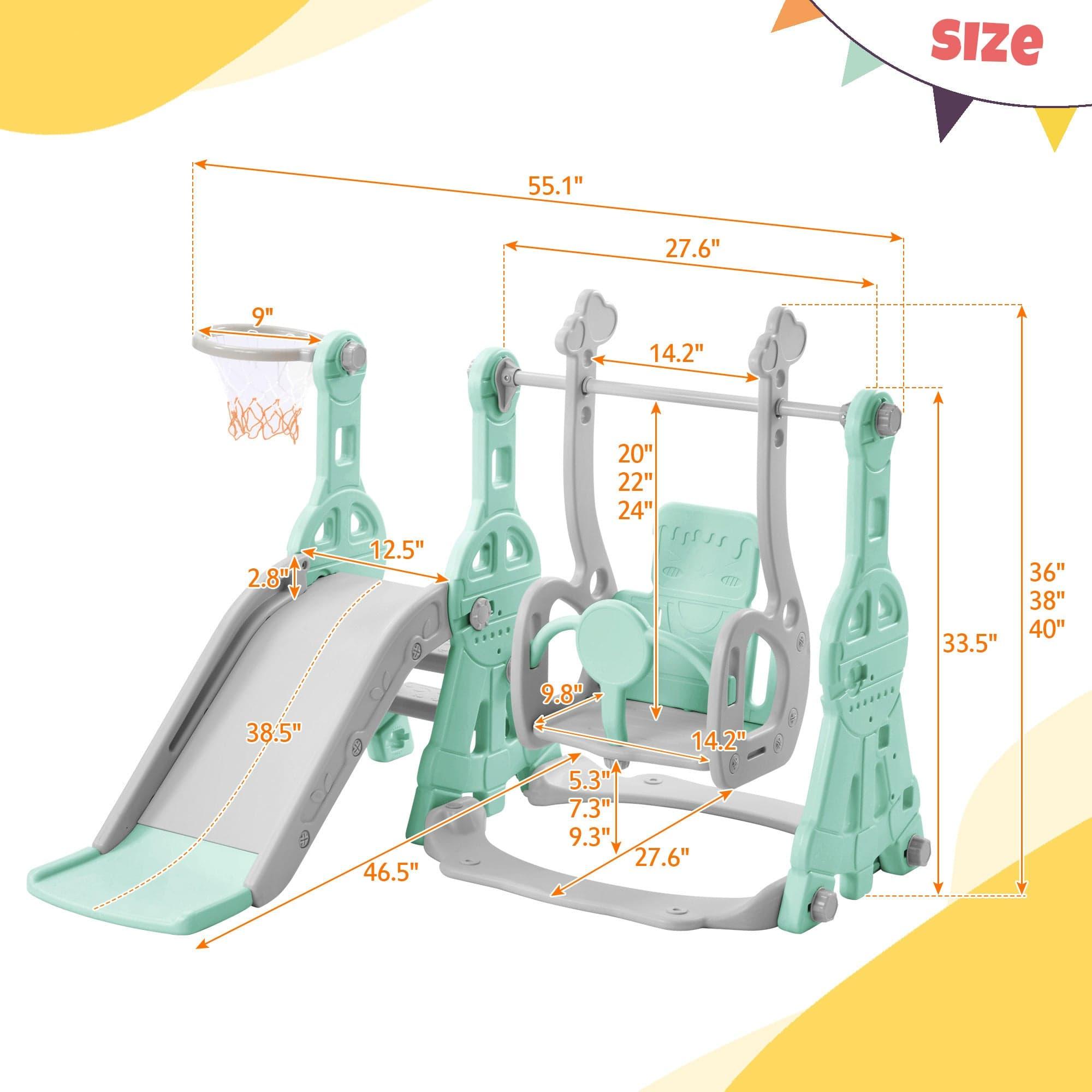 Shop Toddler Slide and Swing Set 3 in 1, Kids Playground Climber Swing Playset with Basketball Hoops Freestanding Combination Indoor & Outdoor Mademoiselle Home Decor