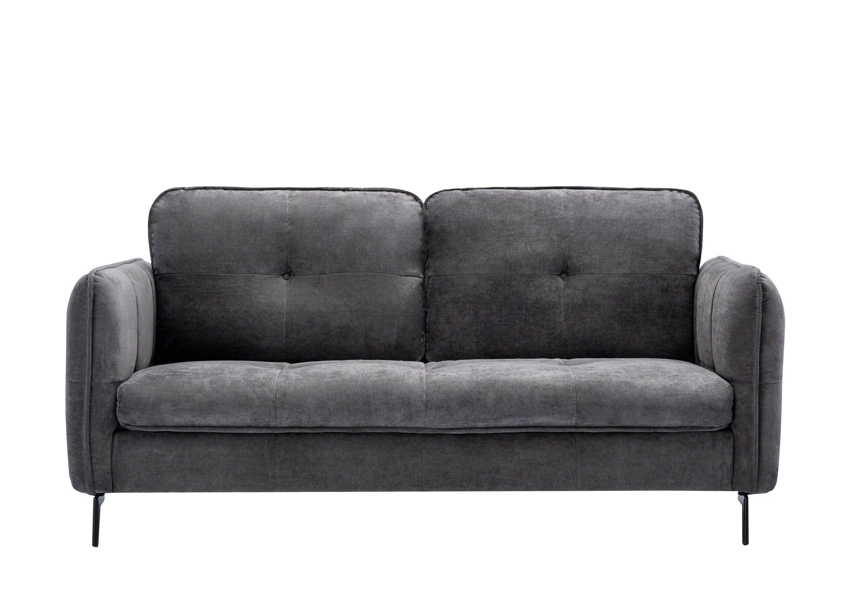 Shop Contemporary Gray Fabric Upholstered 1pc Sofa Button-Tufted and Cushion Seat Black Metal Legs Living Room Furniture Mademoiselle Home Decor