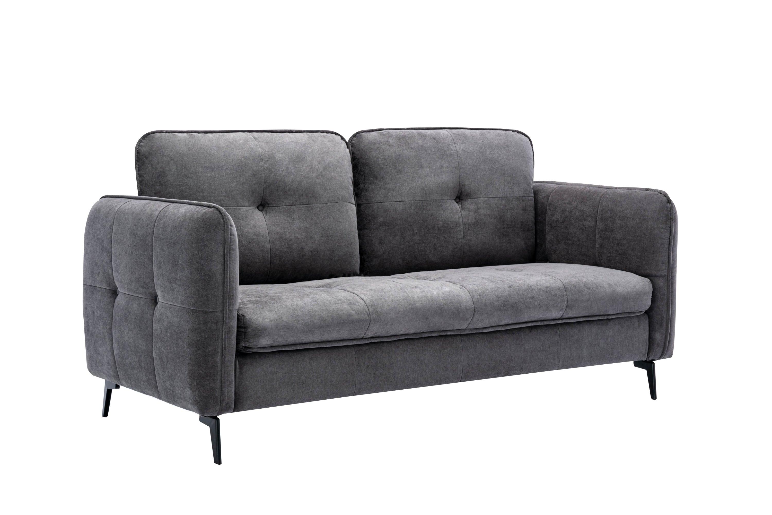 Shop Contemporary Gray Fabric Upholstered 1pc Sofa Button-Tufted and Cushion Seat Black Metal Legs Living Room Furniture Mademoiselle Home Decor