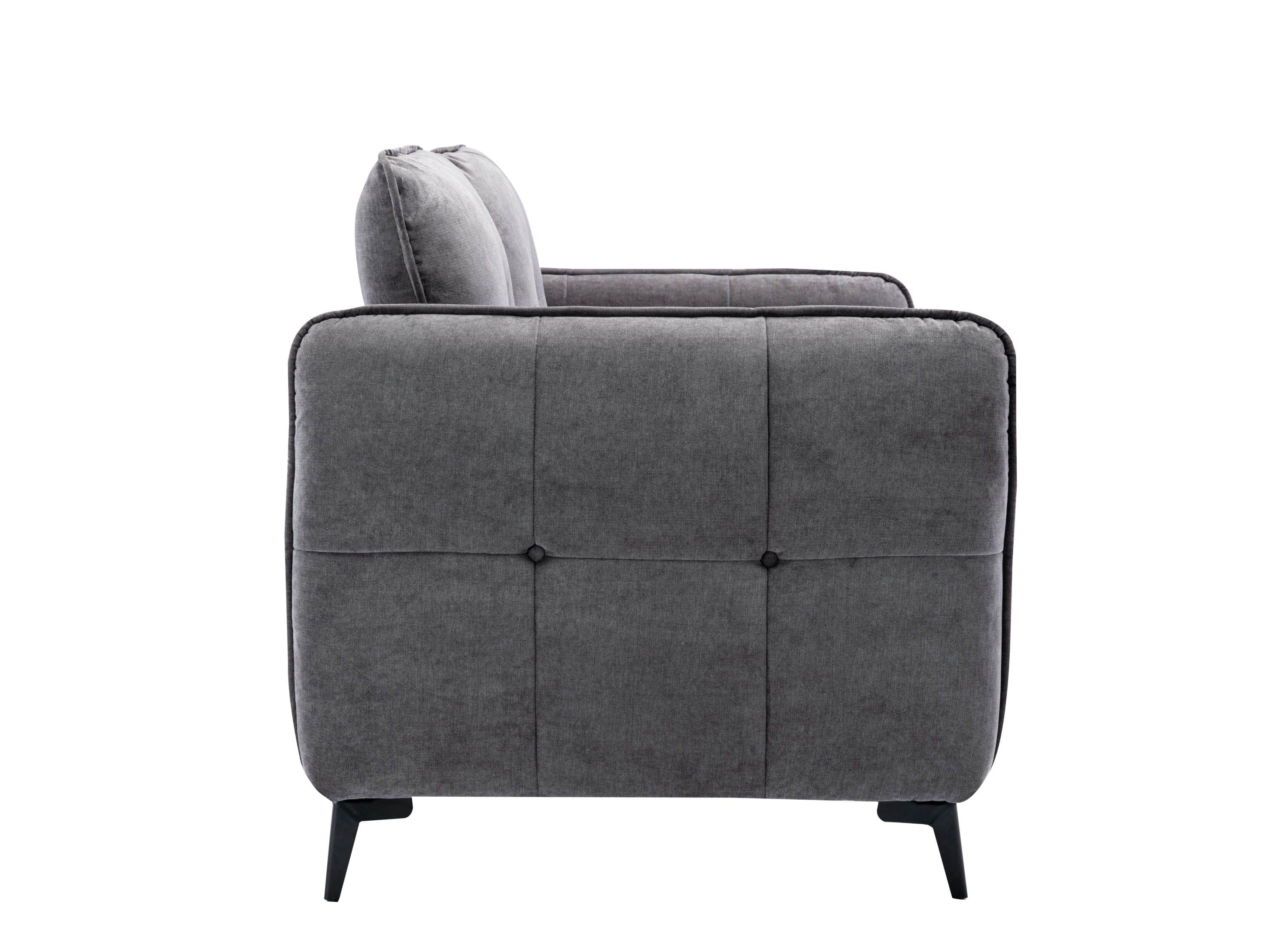 Shop Contemporary Gray Fabric Upholstered 1pc Sofa Button-Tufted and Cushion Seat Black Metal Legs Living Room Furniture Mademoiselle Home Decor