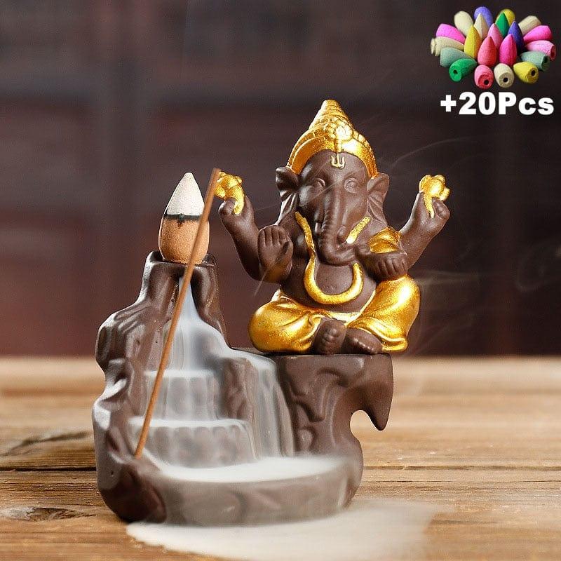 Shop 0 Ganesha Backflow Incense Burner Elephant God Emblem Auspicious And Success Ceramic Cone Censer Home Decor Incense Stick Holder Mademoiselle Home Decor