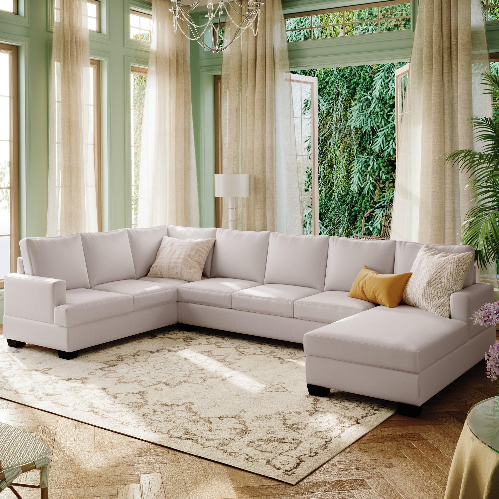 Shop Ustyle Modern Large Upholstered U-Shape Sectional Sofa, Extra Wide Chaise Lounge Couch, Beige Mademoiselle Home Decor