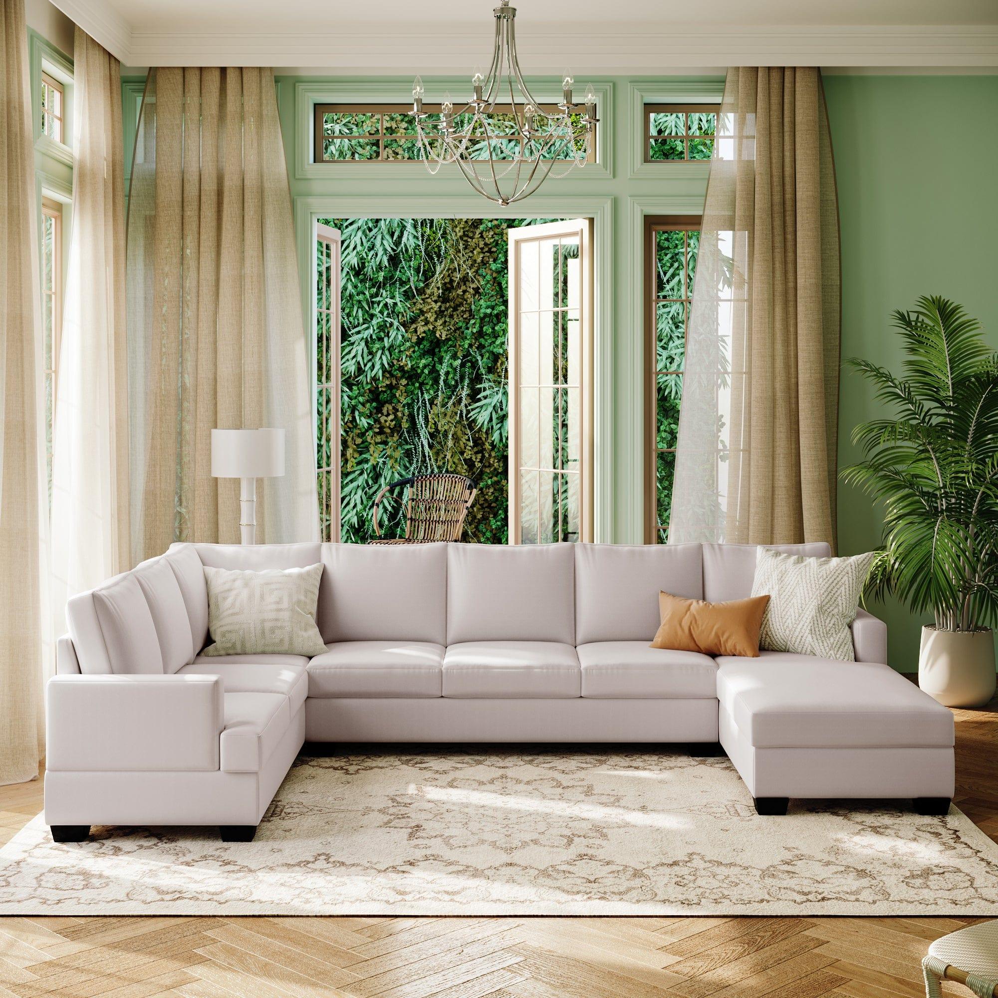 Shop Ustyle Modern Large Upholstered U-Shape Sectional Sofa, Extra Wide Chaise Lounge Couch, Beige Mademoiselle Home Decor