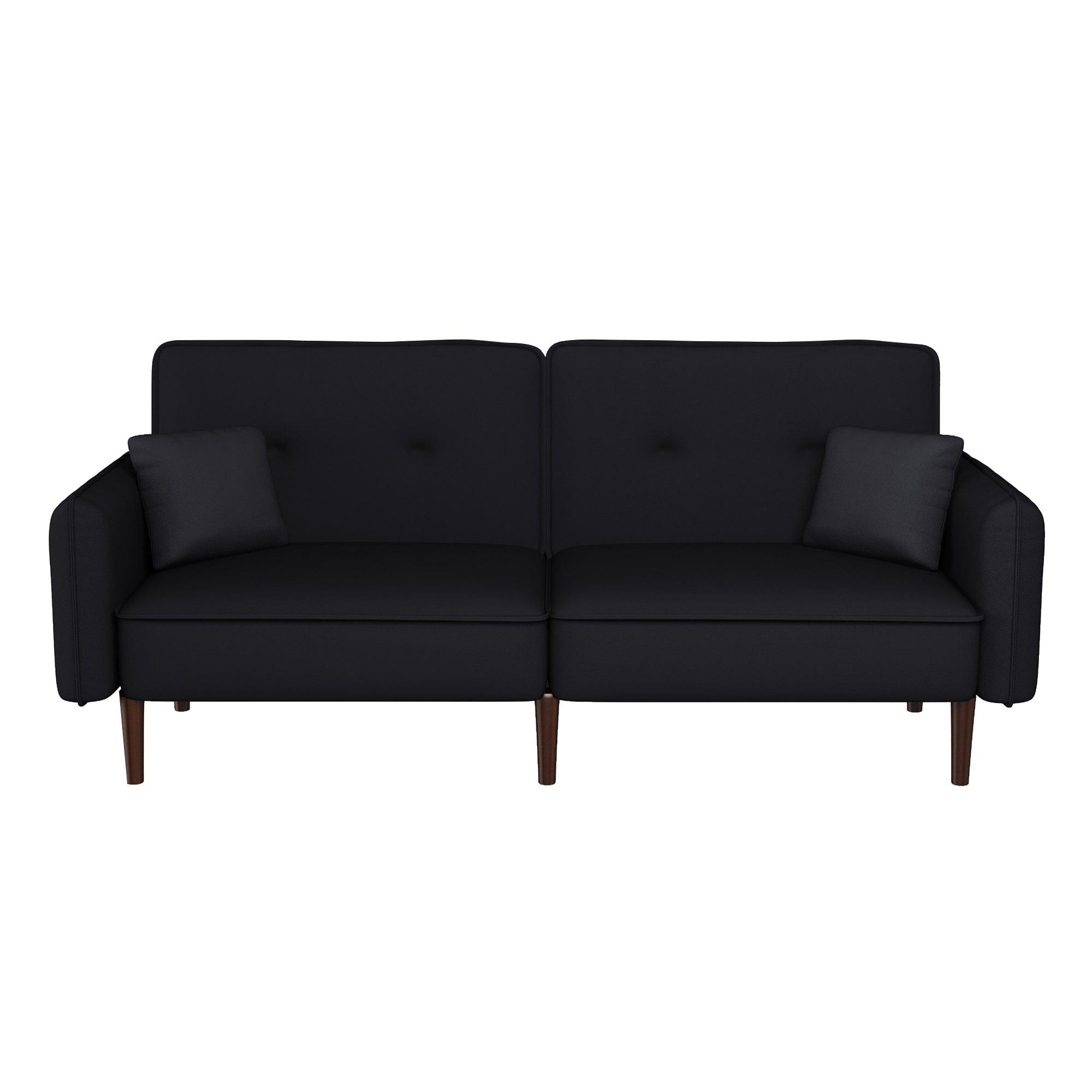 Shop Convertible Sofa Bed with Wood Legs in Cotton Linen Fabric(Black) Mademoiselle Home Decor