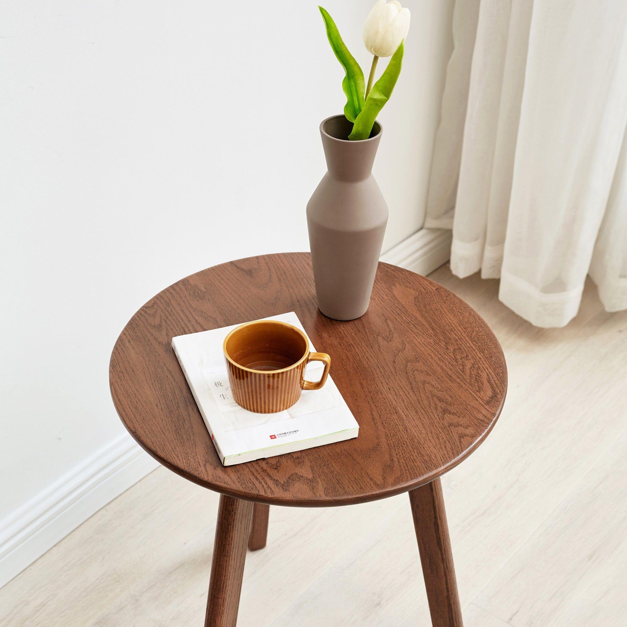 Shop Round End Table- Small End Table Side Table Coffee Table Bedside Table Night Stand for Living Room Bedroom & Balcony, 100% Natural Solid Oak Wood Easy to Assemble Mademoiselle Home Decor