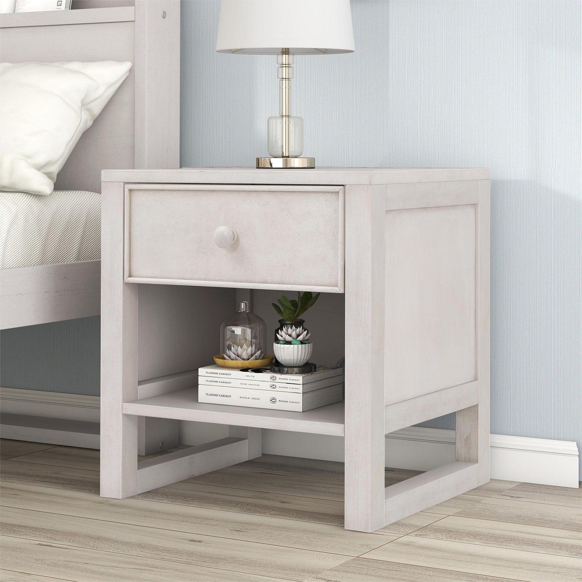 Shop Wooden Nightstand with a Drawer and an Open Storage,End Table for Bedroom,Anitque White Mademoiselle Home Decor