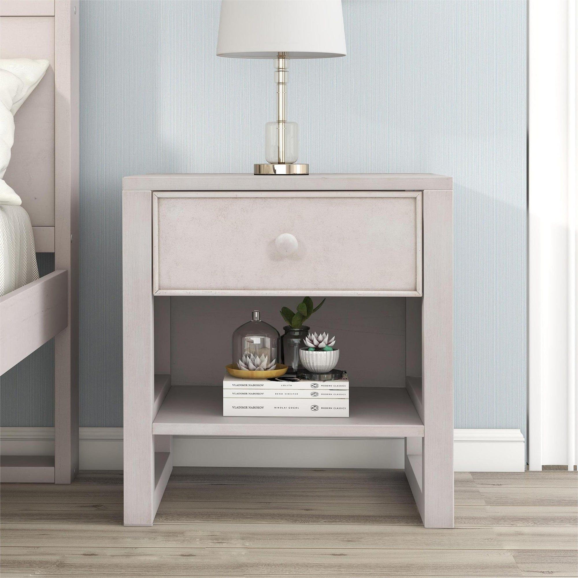 Shop Wooden Nightstand with a Drawer and an Open Storage,End Table for Bedroom,Anitque White Mademoiselle Home Decor