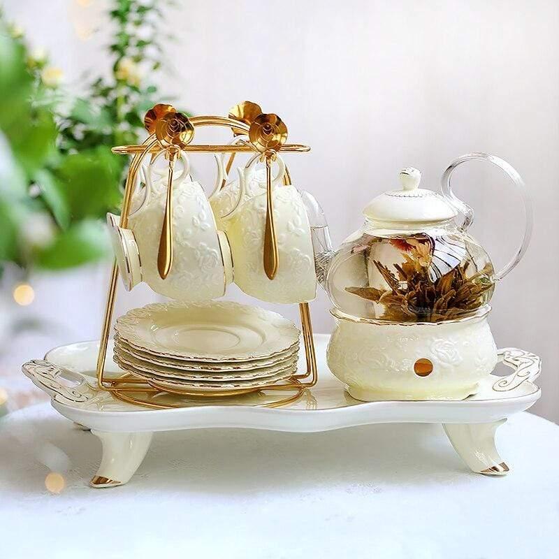 Shop 0 600ml / Teapot + 4 Teacups + Rack + Tray (Royal Cream) Lana Tea Set Mademoiselle Home Decor