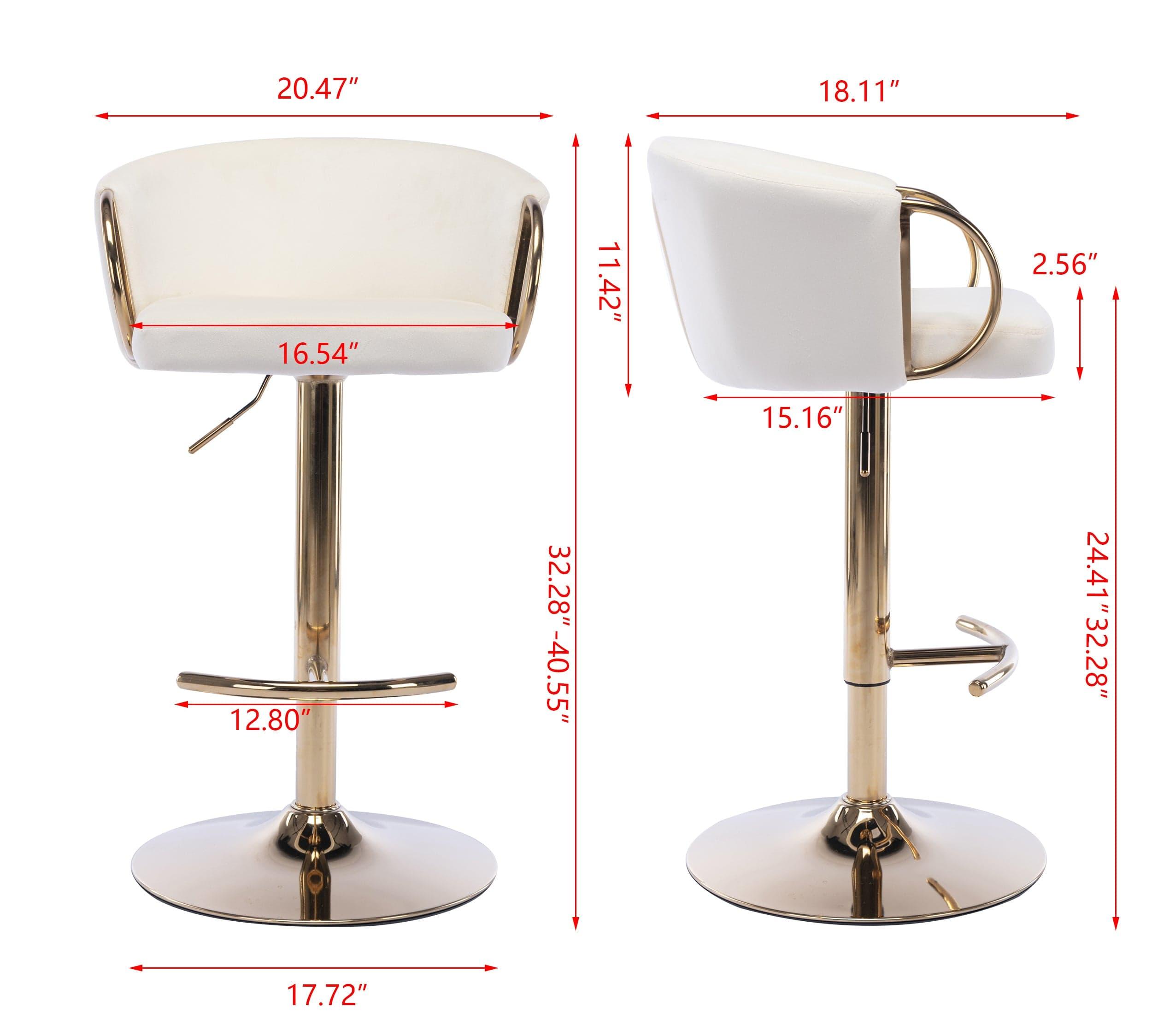 Shop Set of 2 Bar Stools,with Chrome Footrest and Base Swivel Height Adjustable Mechanical Lifting Velvet + Golden Leg Simple Bar Stool-Ivory Mademoiselle Home Decor