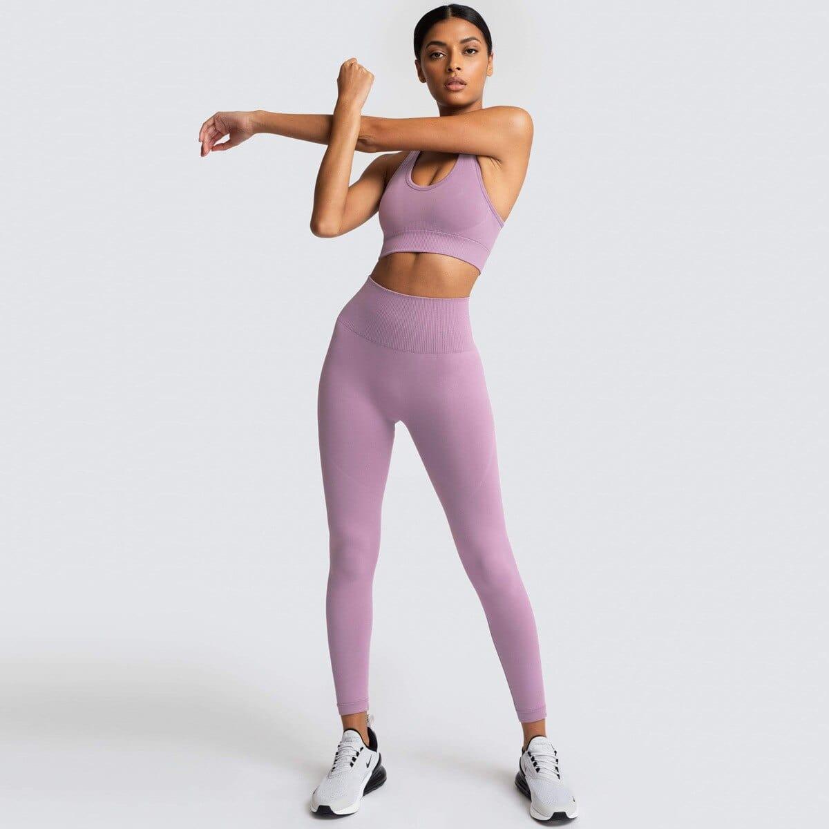 Shop 0 light purple suit / S Two Piece Set Women Sportswear Workout Clothes for Women Sport Sets Suits For Fitness Long Sleeve Seamless Yoga Set Leggings Mademoiselle Home Decor