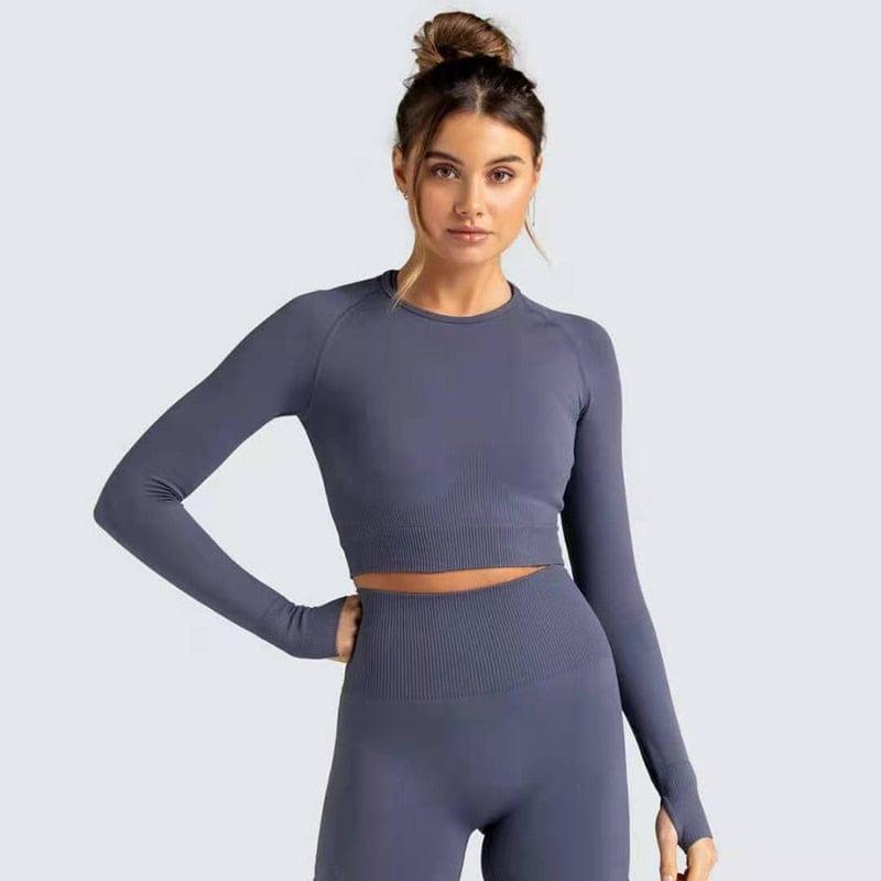 Shop 0 grey long sleeve 2 / S Two Piece Set Women Sportswear Workout Clothes for Women Sport Sets Suits For Fitness Long Sleeve Seamless Yoga Set Leggings Mademoiselle Home Decor