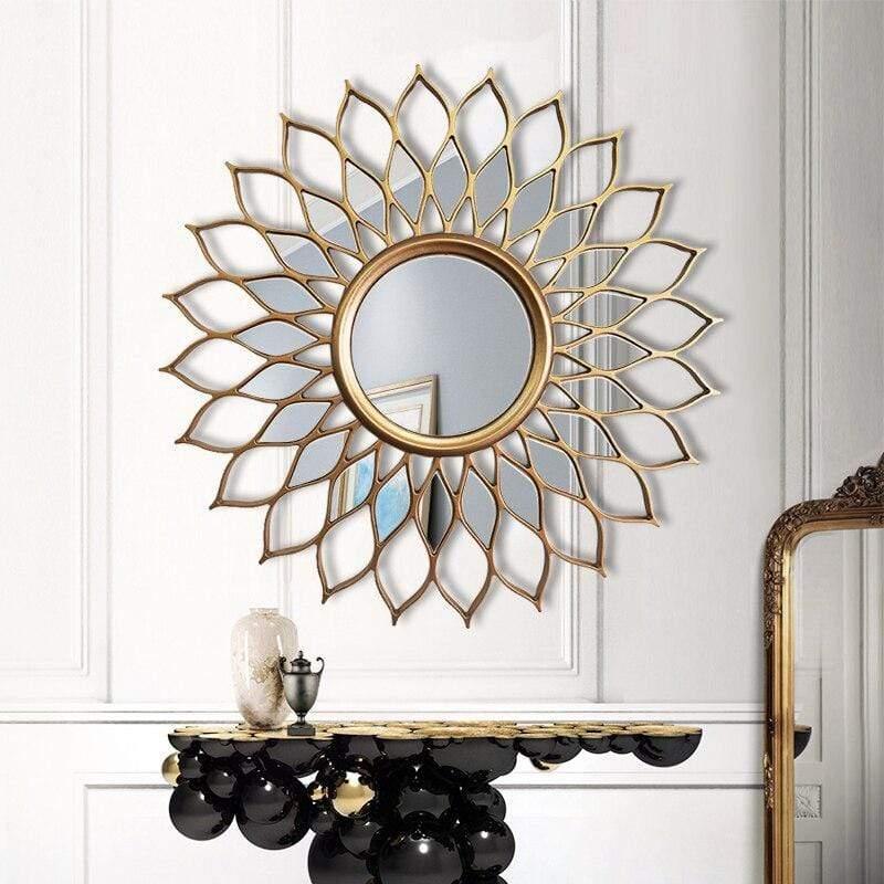 Shop 0 Europe Wooden Wall Hanging Gold Sun Flower Decorative Mirrors Decor Home Livingroom Background Wall Mural Ornaments Crafts Mademoiselle Home Decor