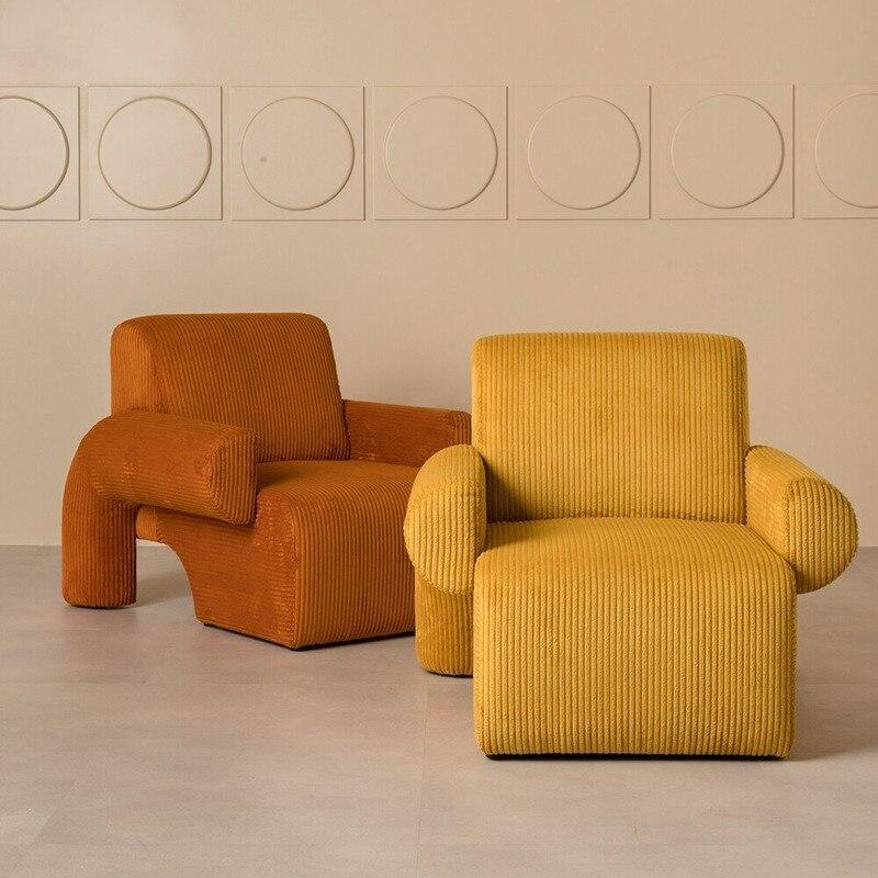 Shop 0 Nordic creative single sofa light luxury simple modern INS retro leisure chair corduroy cloth living room lazy sofa Mademoiselle Home Decor