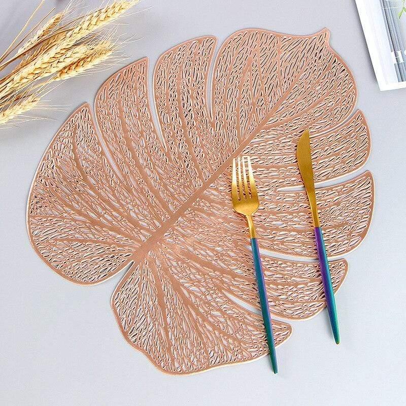Shop 0 Rose Gold 1 / 6 pieces New environmental protection pure color Nordic insulated Western meal mat hotel PVC hollow non-skid table mat drink coasters Mademoiselle Home Decor