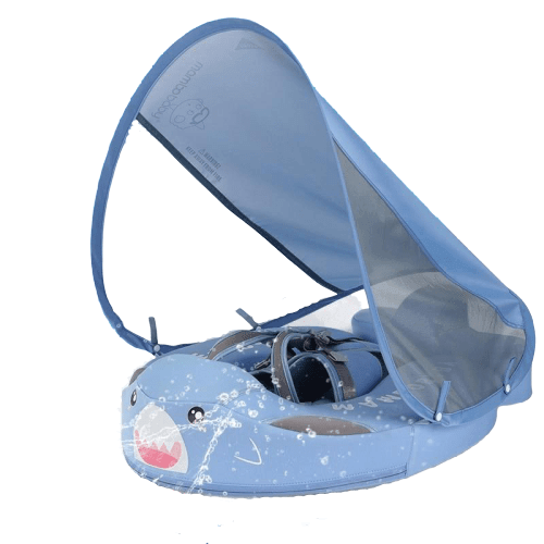 Shop 200002073 Blue Shark with Canopy & Tail Mambo™ Baby Airless Float Ring With UPF50+ Canopy (2022 Deluxe Edition Swim-Trainer) Mademoiselle Home Decor