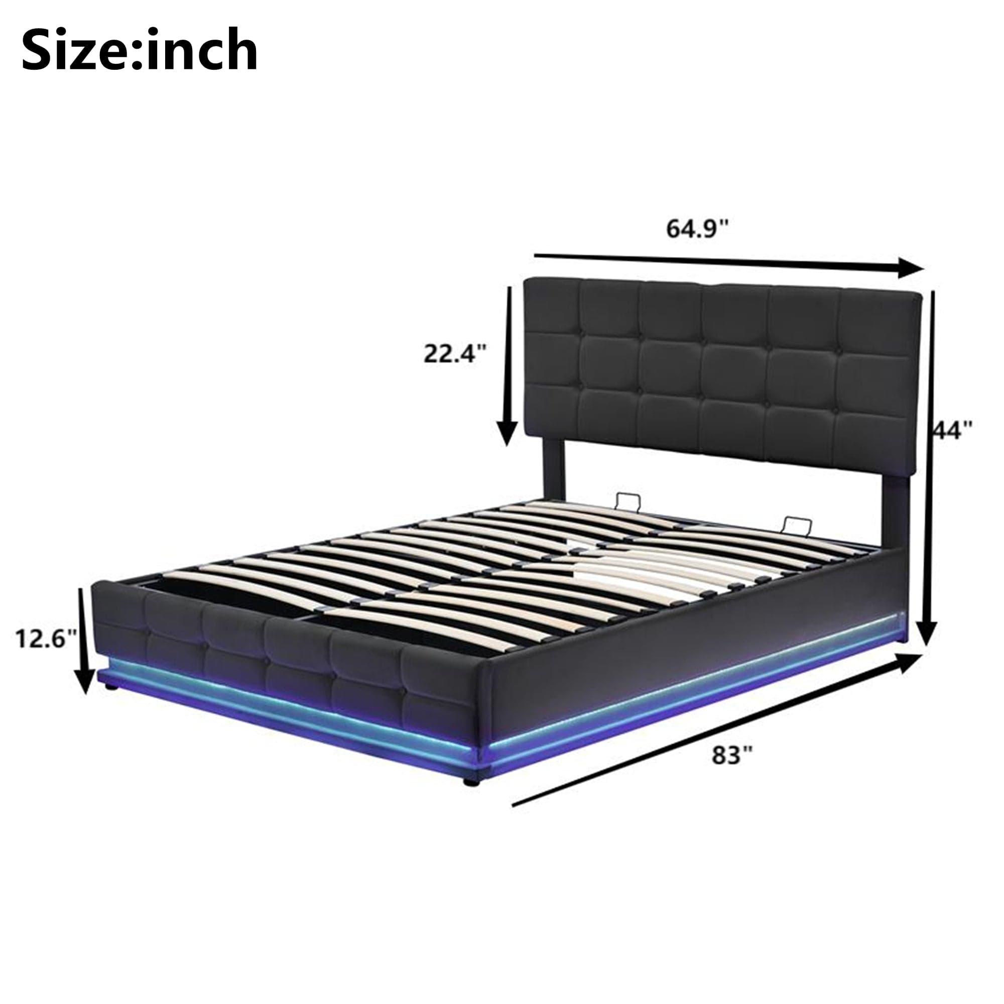 Shop Tufted Upholstered Platform Bed with Hydraulic Storage System,Queen Size PU Storage Bed with LED Lights and USB charger, Black Mademoiselle Home Decor