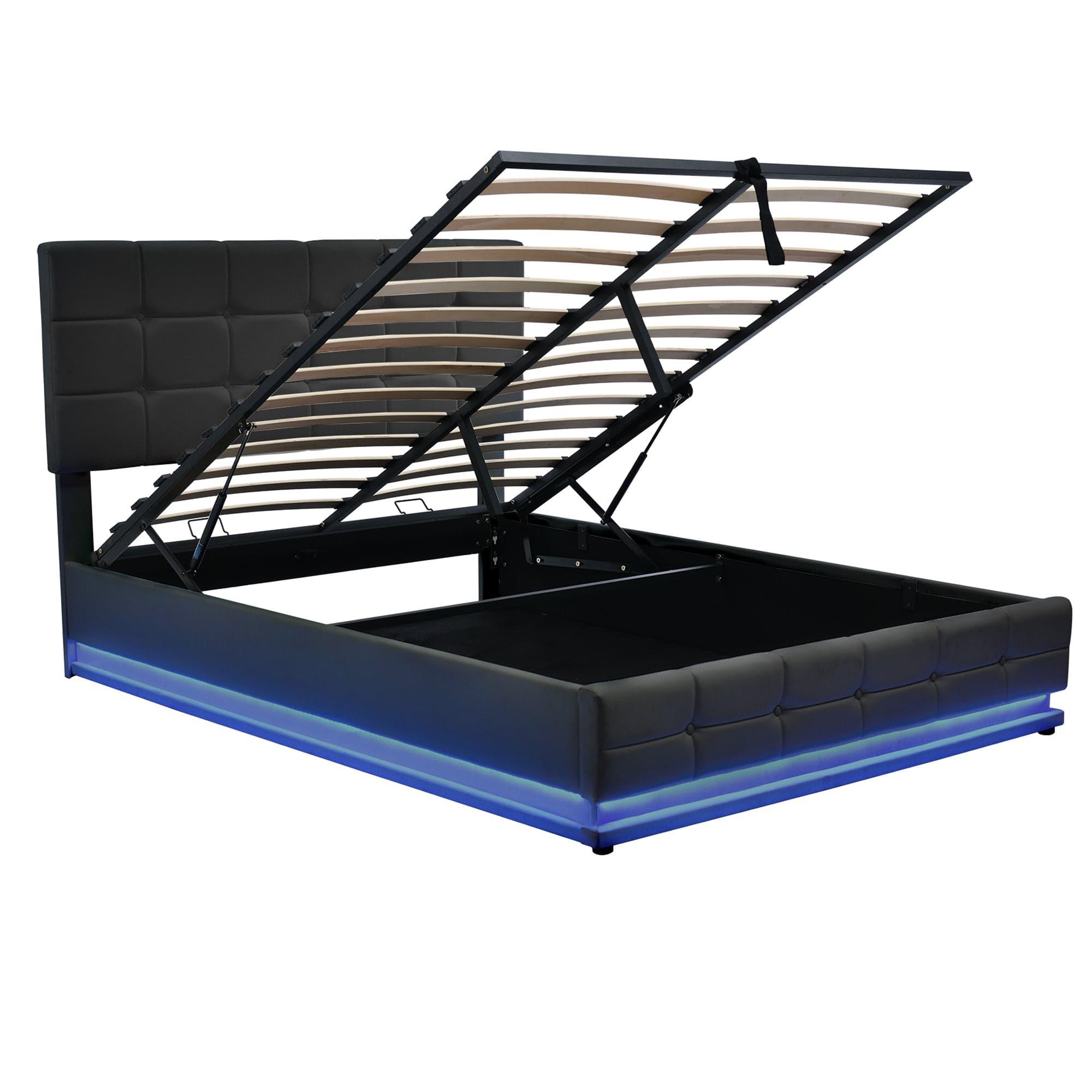 Marcia Black Upholstered Platform Bed with Under Storage - Queen - Mademoiselle Home Decor & Furniture Store - bed, edabed, smartfurniturecollection