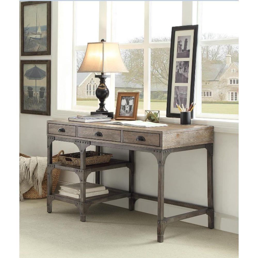 Shop ACME Gorden Desk in Weathered Oak & Antique Silver 92325 Mademoiselle Home Decor