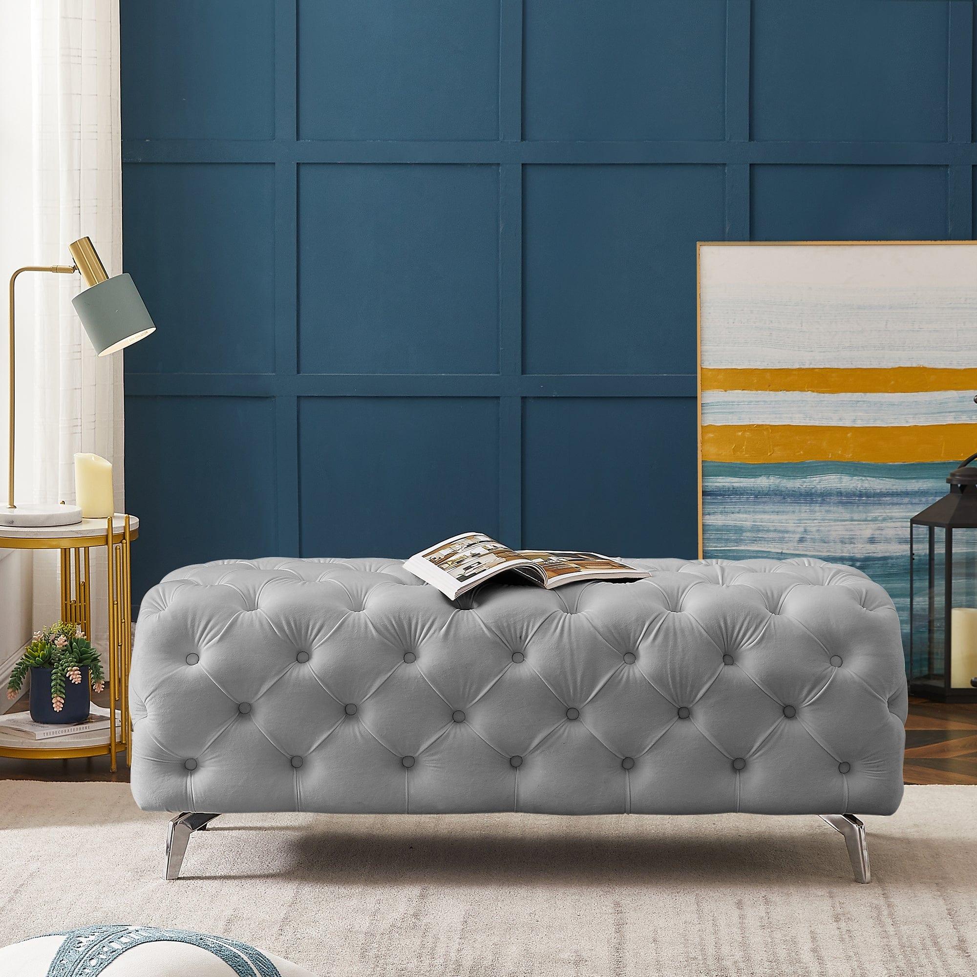 Shop Button-Tufted Ottoman Bench, Upholstered Velvet Footrest Stool Accent Bench for Entryway Living Room Bedroom. Mademoiselle Home Decor