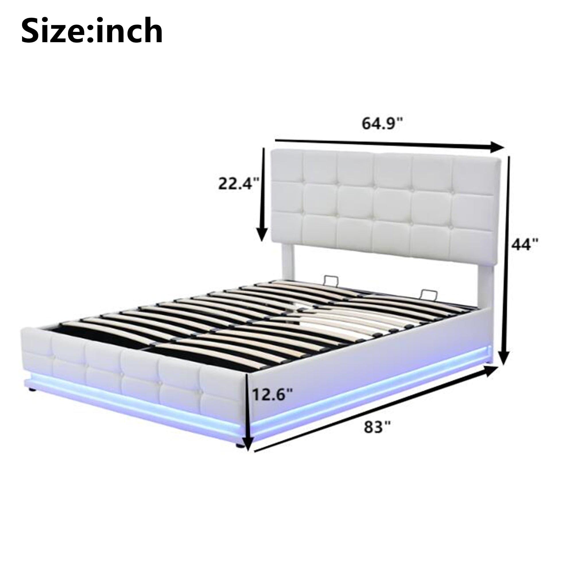 Shop Tufted Upholstered Platform Bed with Hydraulic Storage System,Queen Size PU Storage Bed with LED Lights and USB charger, White Mademoiselle Home Decor