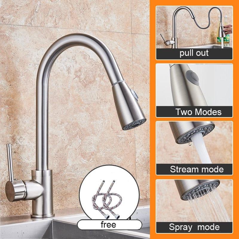 Shop 0 brushed nickle A / China Free Shipping Black Pull Out Kitchen Sink Faucet Deck Mounted Stream Sprayer Kitchen Mixer Tap Bathroom Kitchen Hot Cold Tap Mademoiselle Home Decor