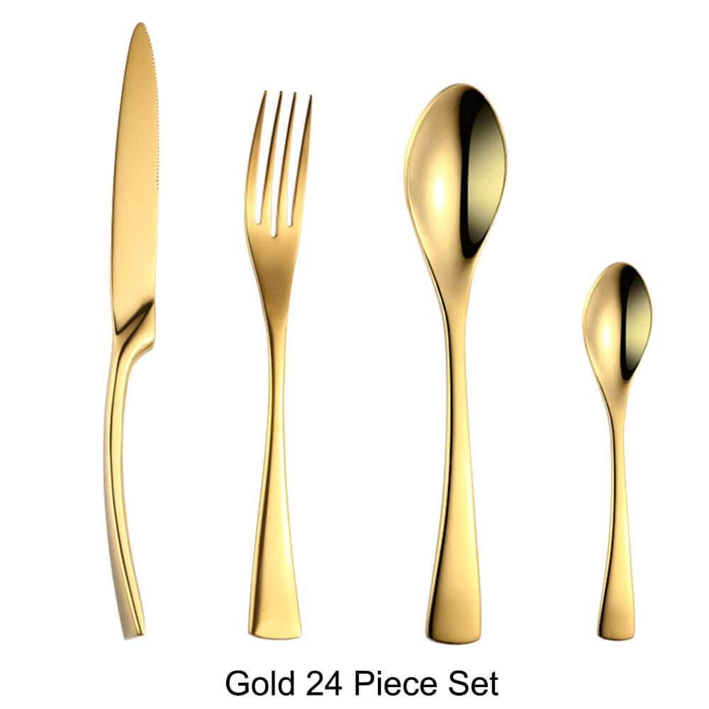 Shop 100003310 Gold 24 Piece Set Marlborough Cutlery Set Mademoiselle Home Decor