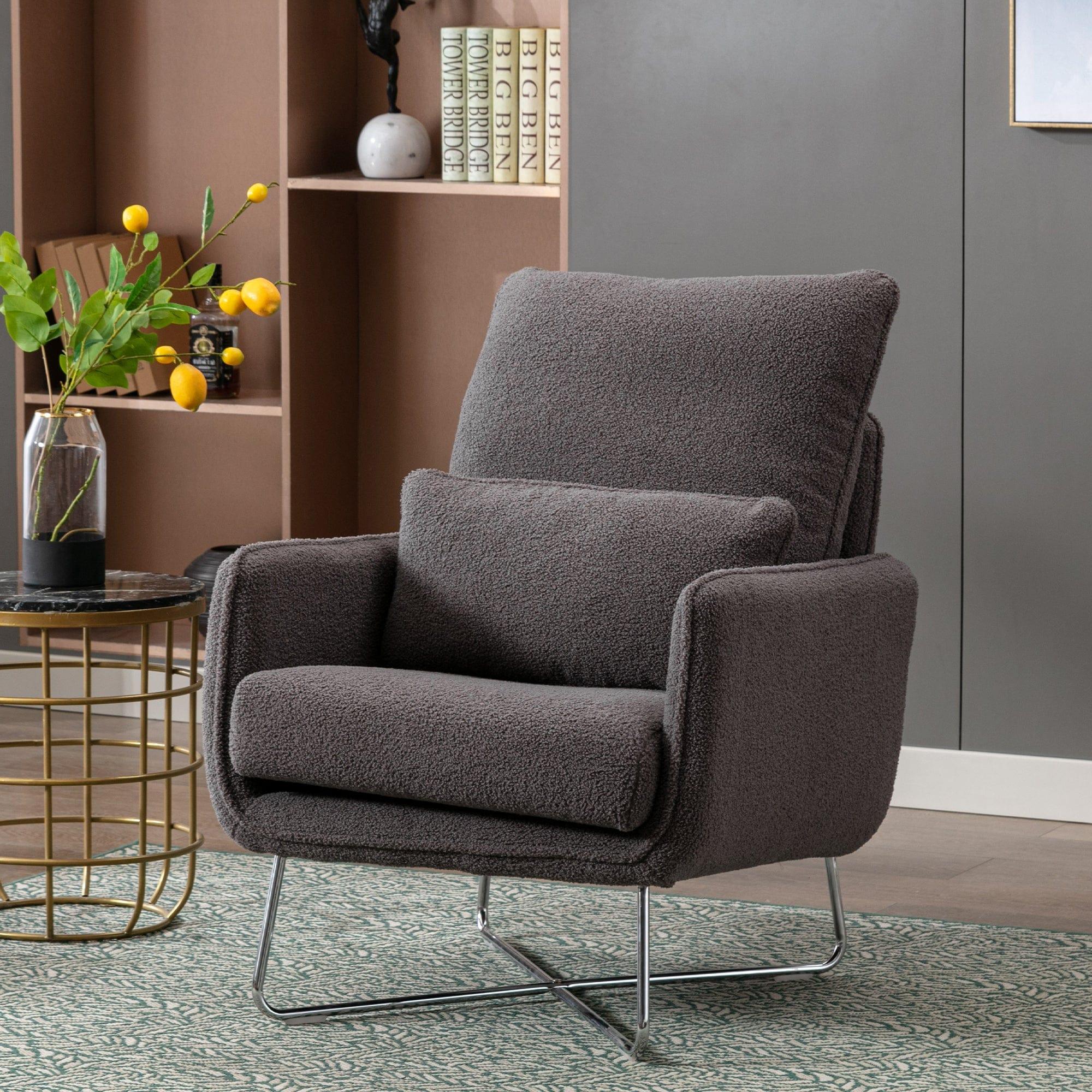 Shop Orisfur. Modern Comfy Leisure Accent Chair, Teddy Short Plush Particle Velvet Armchair with Lumbar Pillow for Living Room Mademoiselle Home Decor