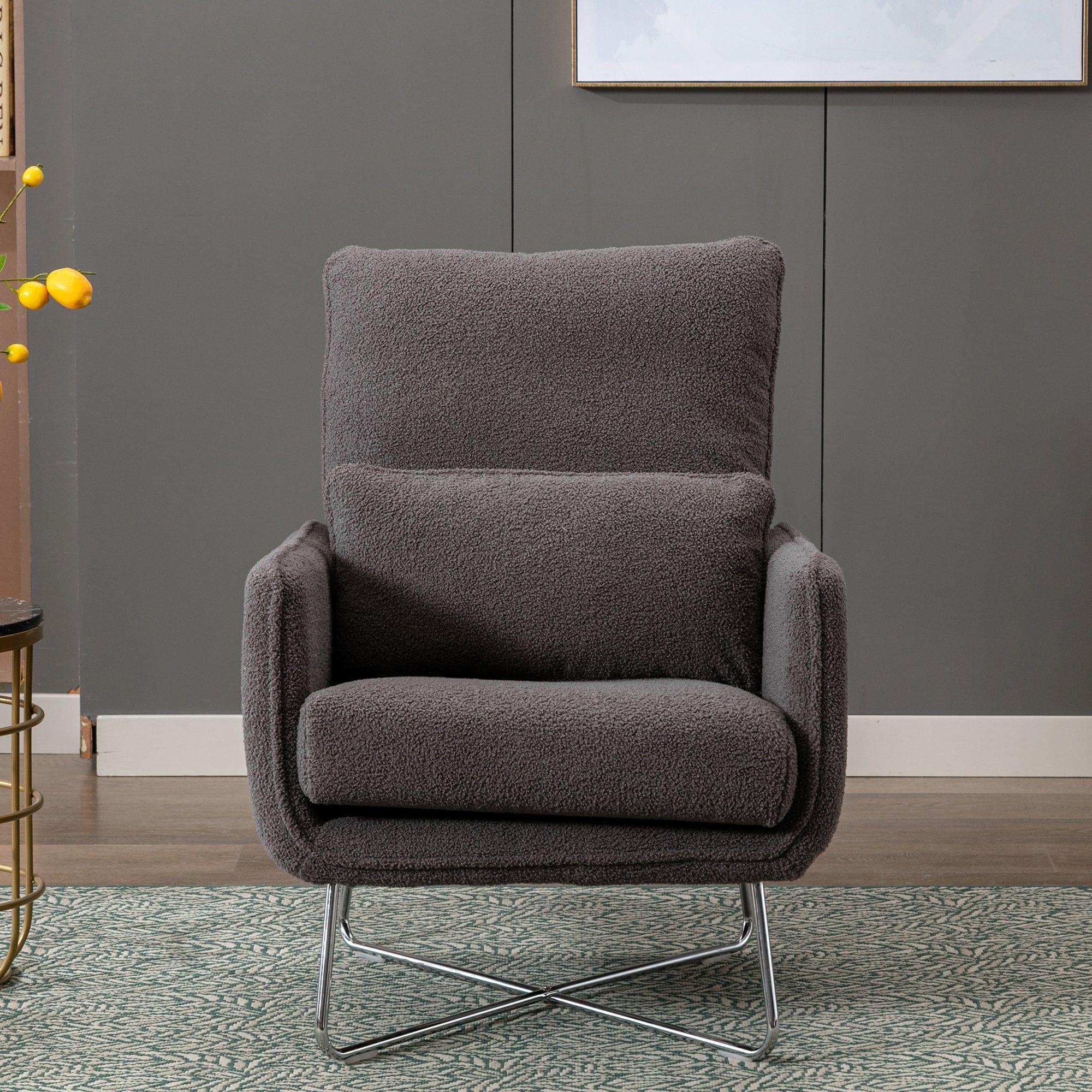 Shop Orisfur. Modern Comfy Leisure Accent Chair, Teddy Short Plush Particle Velvet Armchair with Lumbar Pillow for Living Room Mademoiselle Home Decor